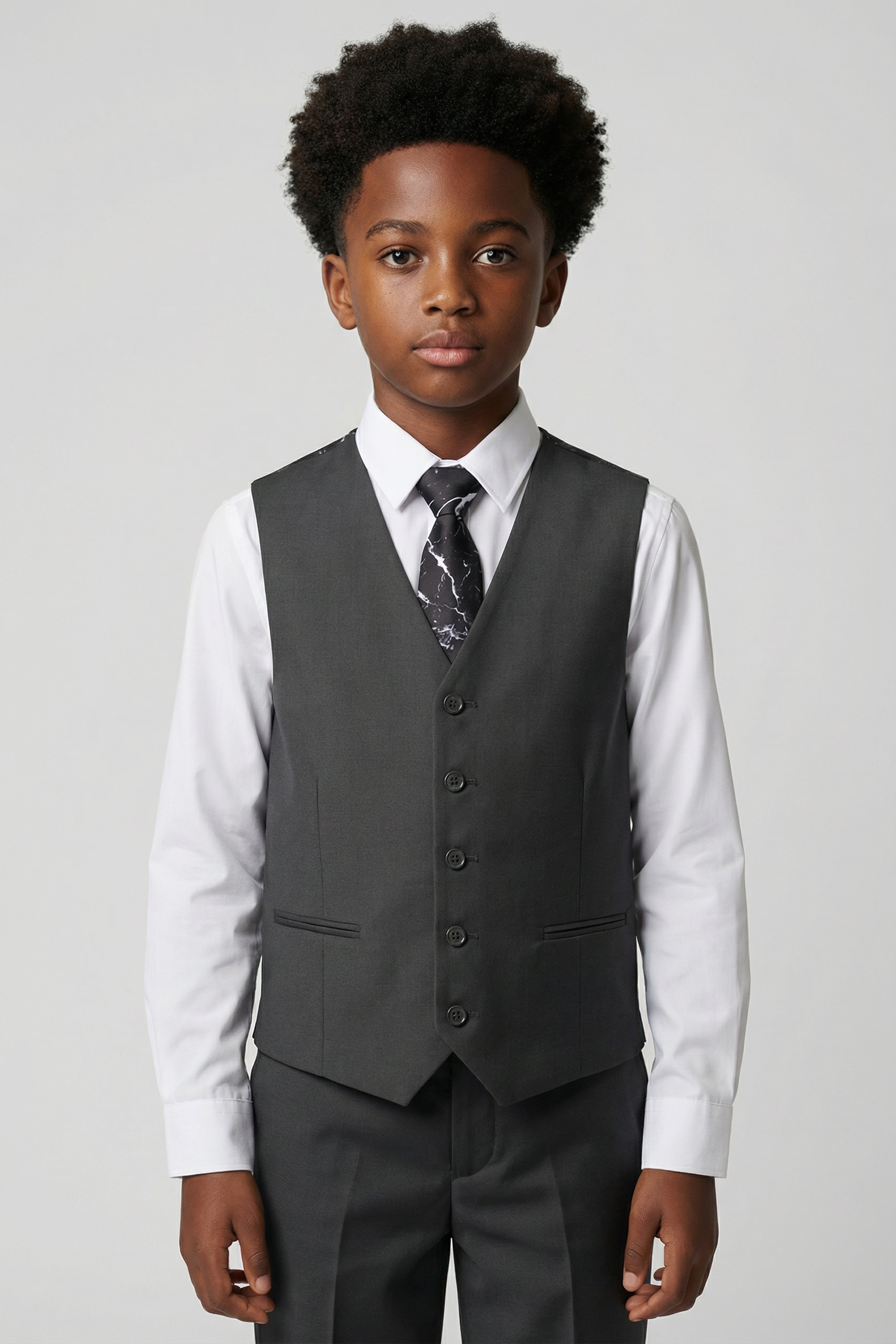 Boys 5-Piece Tailored Fit Formal Suit - Grant - Charcoal Grey Model Waistcoat Picture