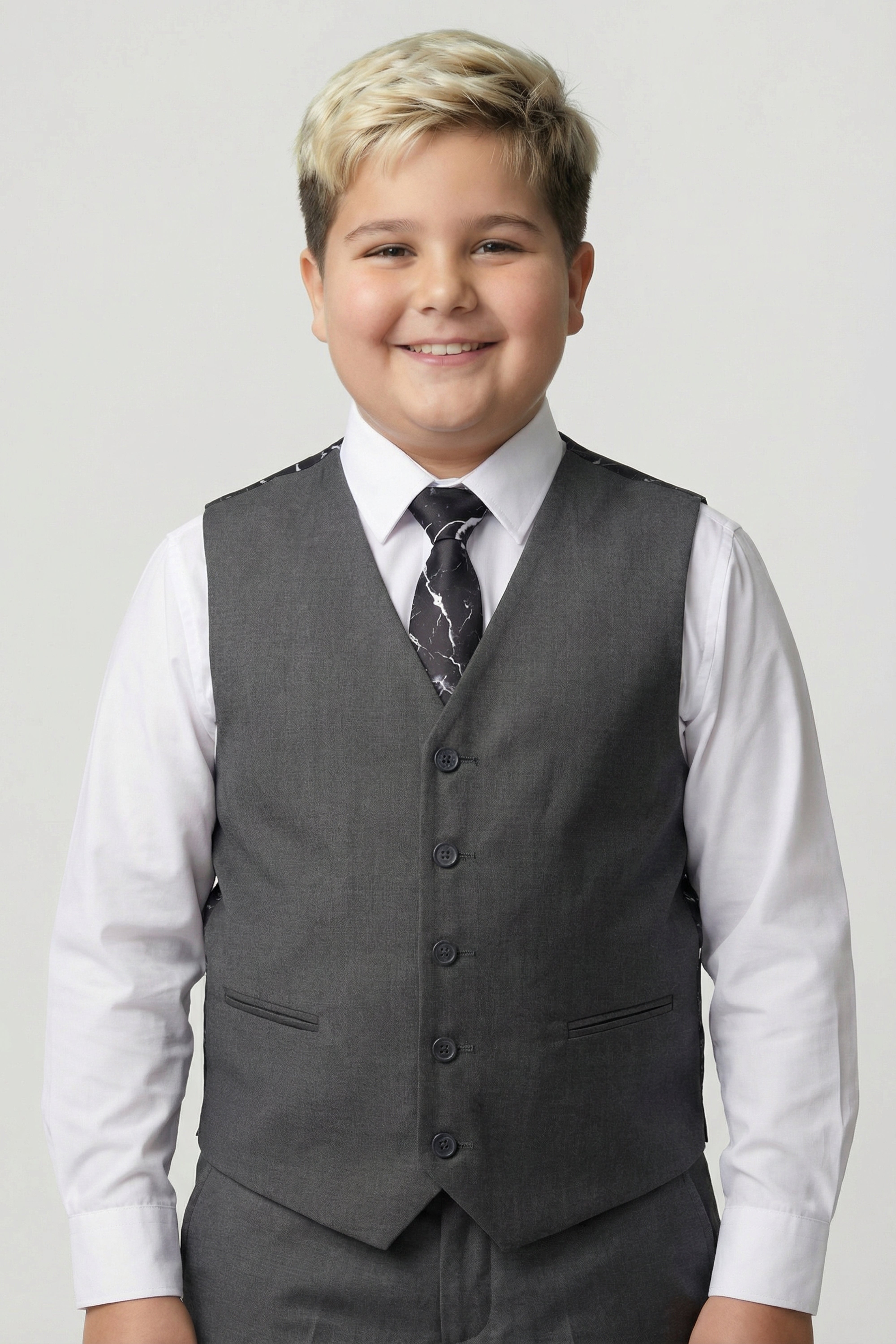 Boys 5-Piece Tailored Fit Formal Suit - Grant - Charcoal Grey Husky Size Waistcoat Picture