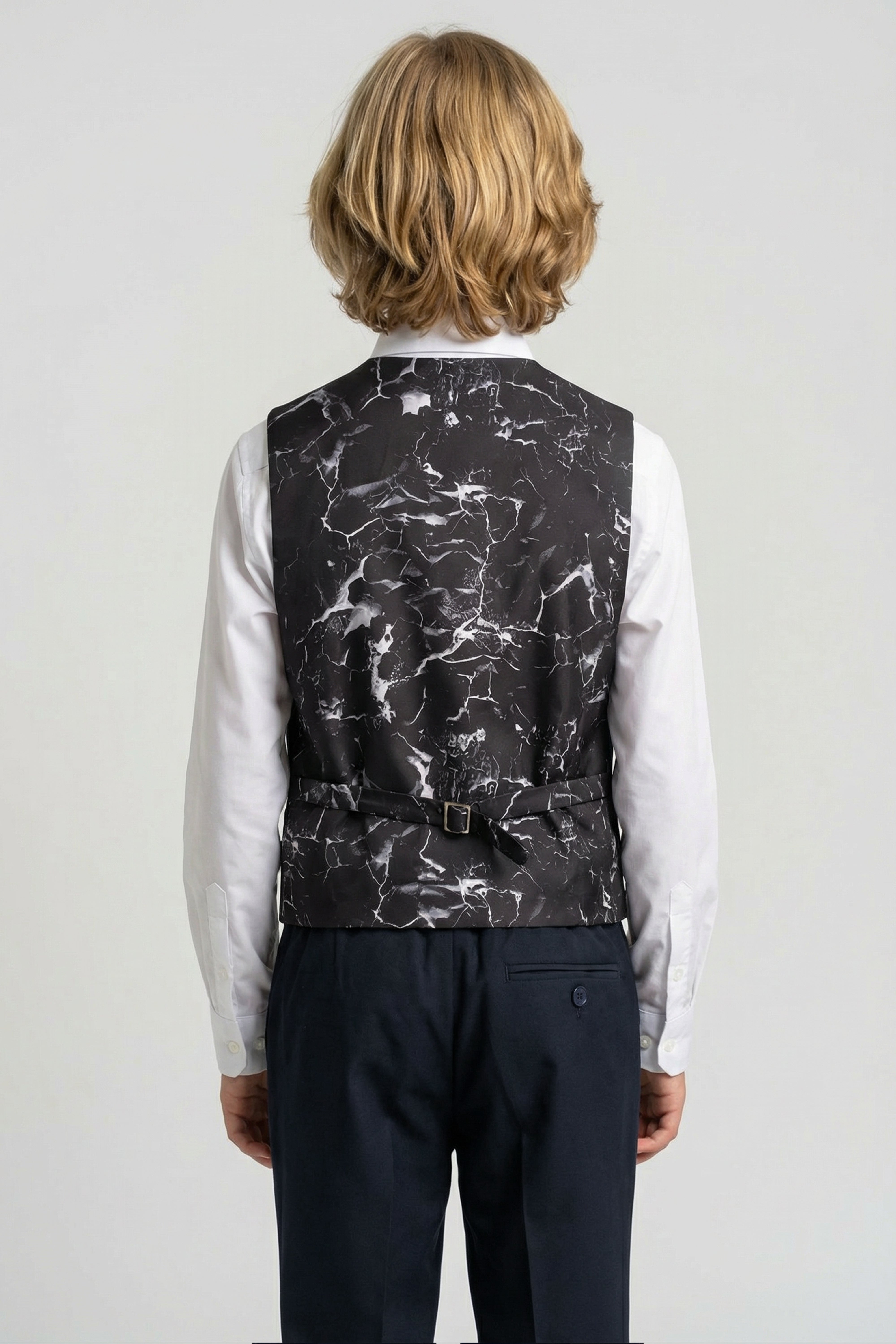 Boys 5-Piece Tailored Fit Formal Suit - Grant - Dark Navy Blue Model Waistcoat Back Picture