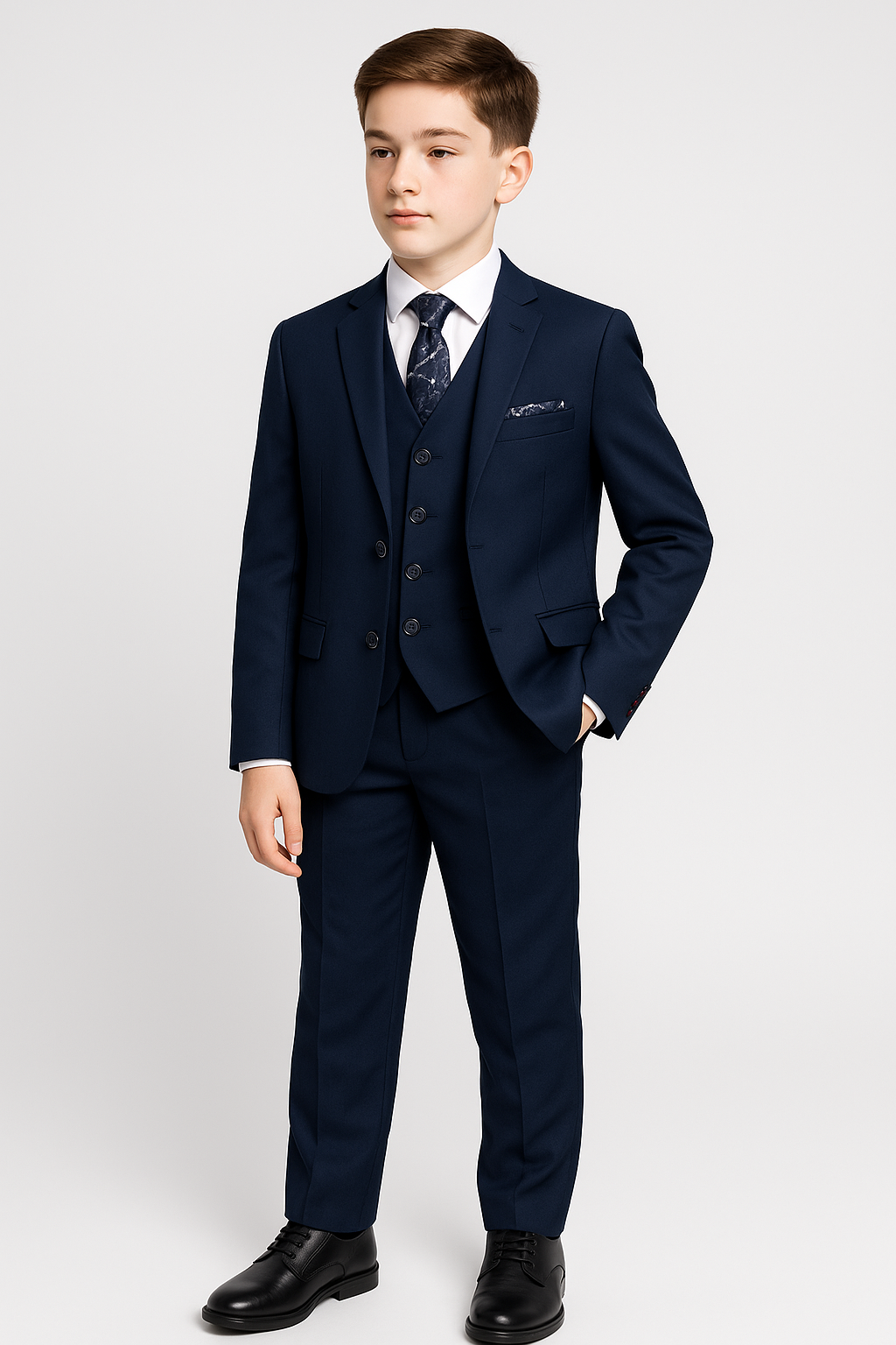 Boys 5-Piece Tailored Fit Formal Suit - Grant - Dark Navy Blue Model Picture