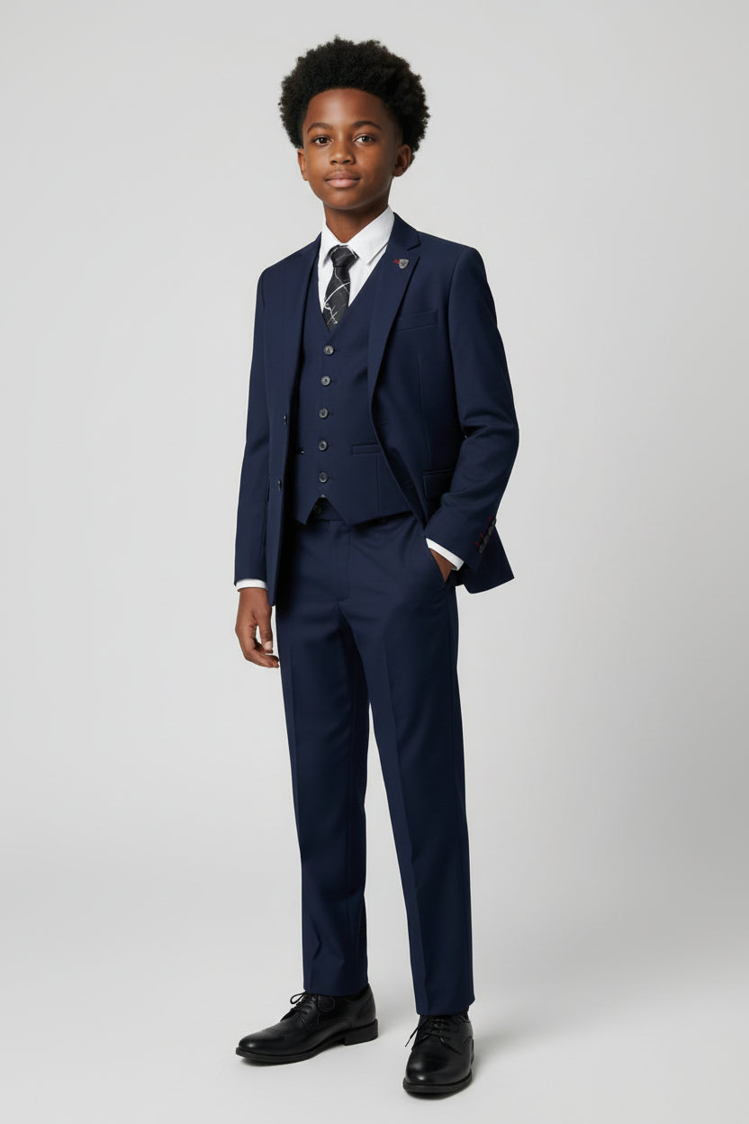 Boys 5-Piece Tailored Fit Formal Suit - Grant - Navy Blue