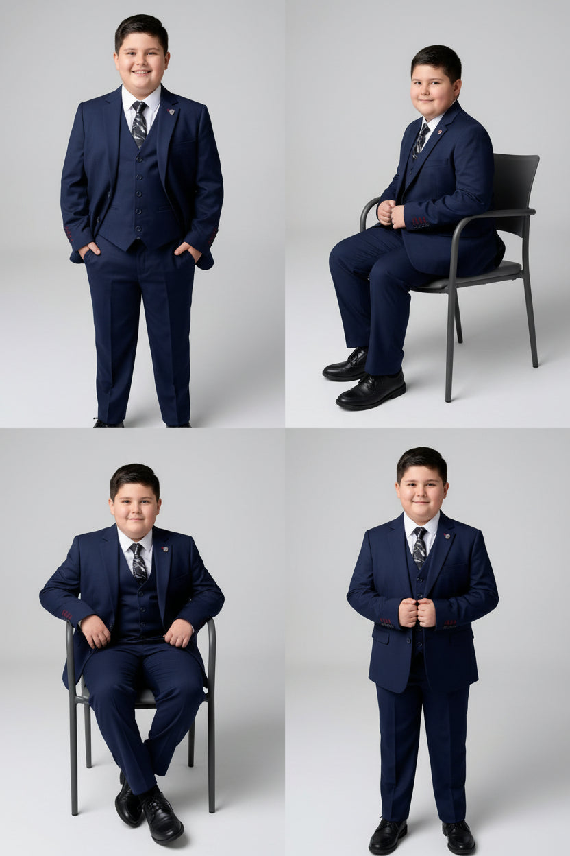 Boys 5-Piece Tailored Fit Formal Suit - Grant - Navy Blue