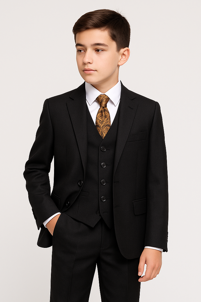 Boys 5-Piece Tailored Fit Twill Suit - Jeremy - Black