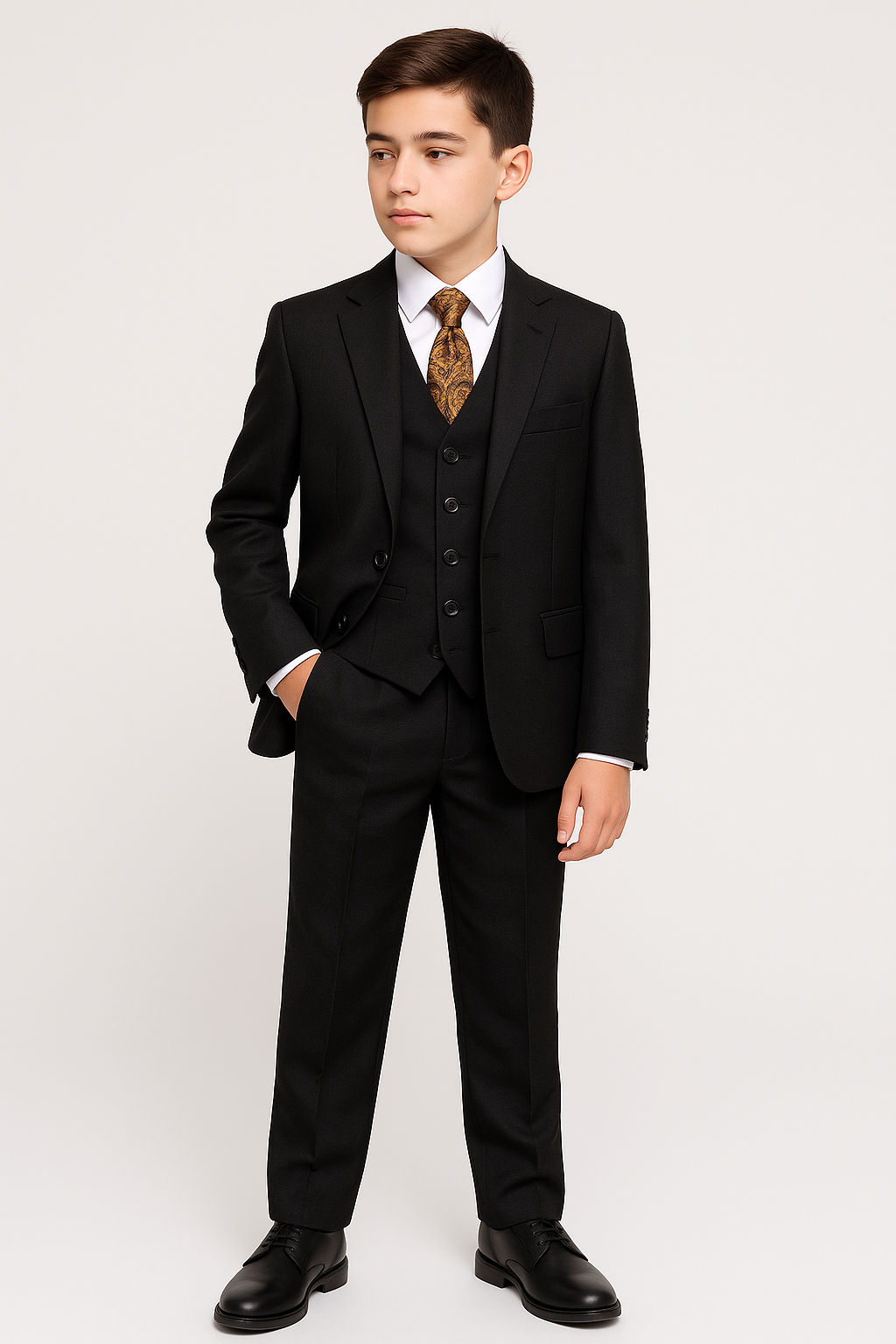Boys 5-Piece Tailored Fit Twill Suit - Jeremy - Black Model Picture