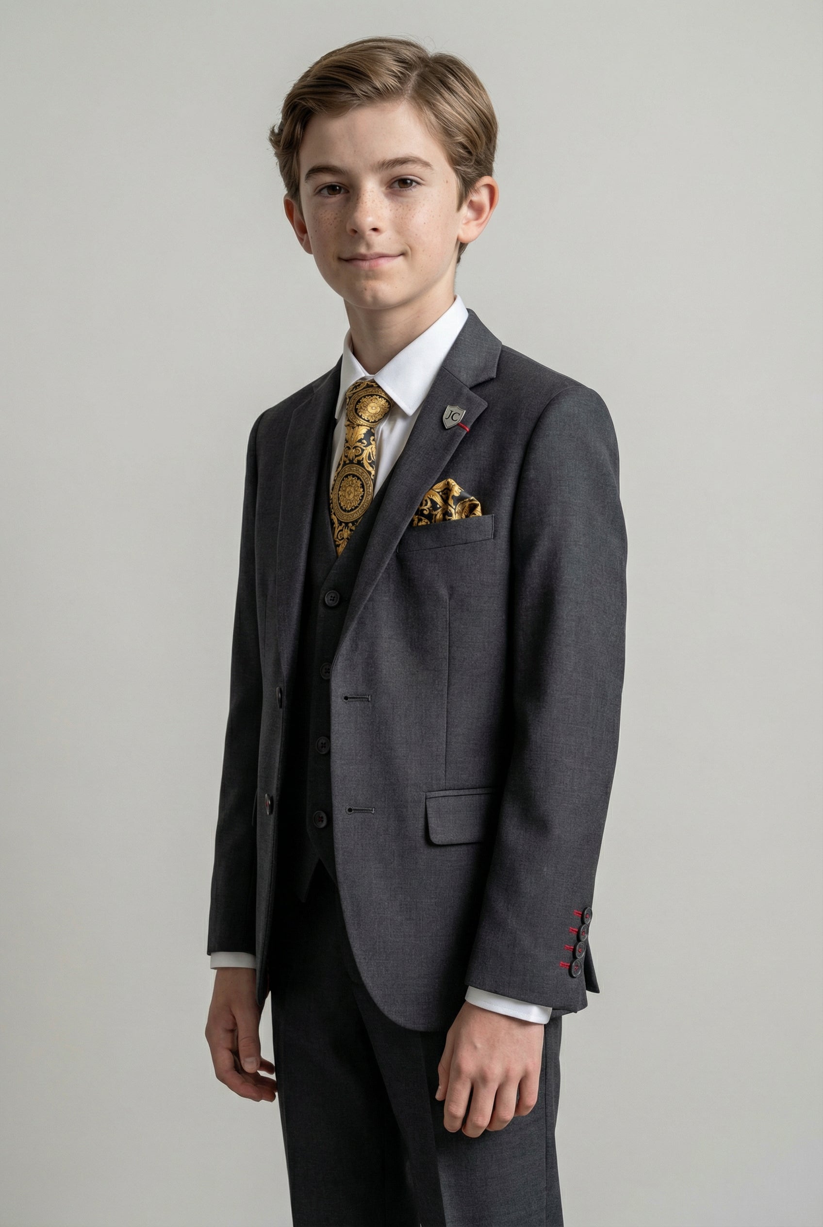 Boys 5-Piece Tailored Fit Twill Suit - Jeremy - Black