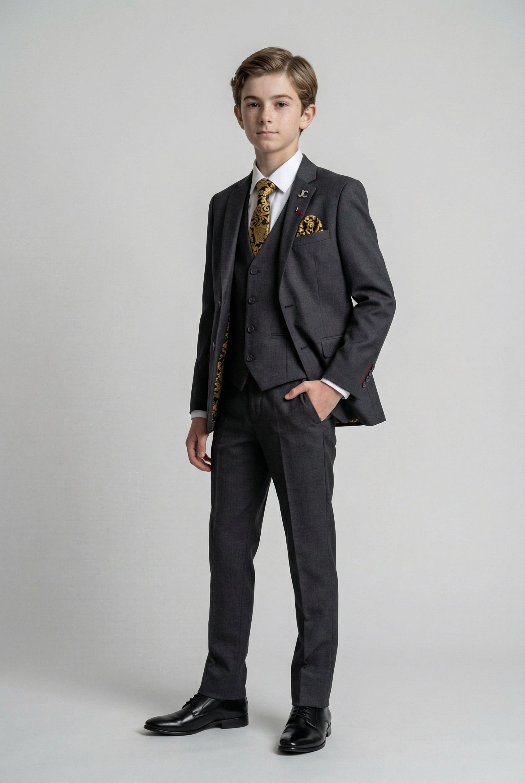 Boys 5-Piece Tailored Fit Twill Suit - Jeremy - Black