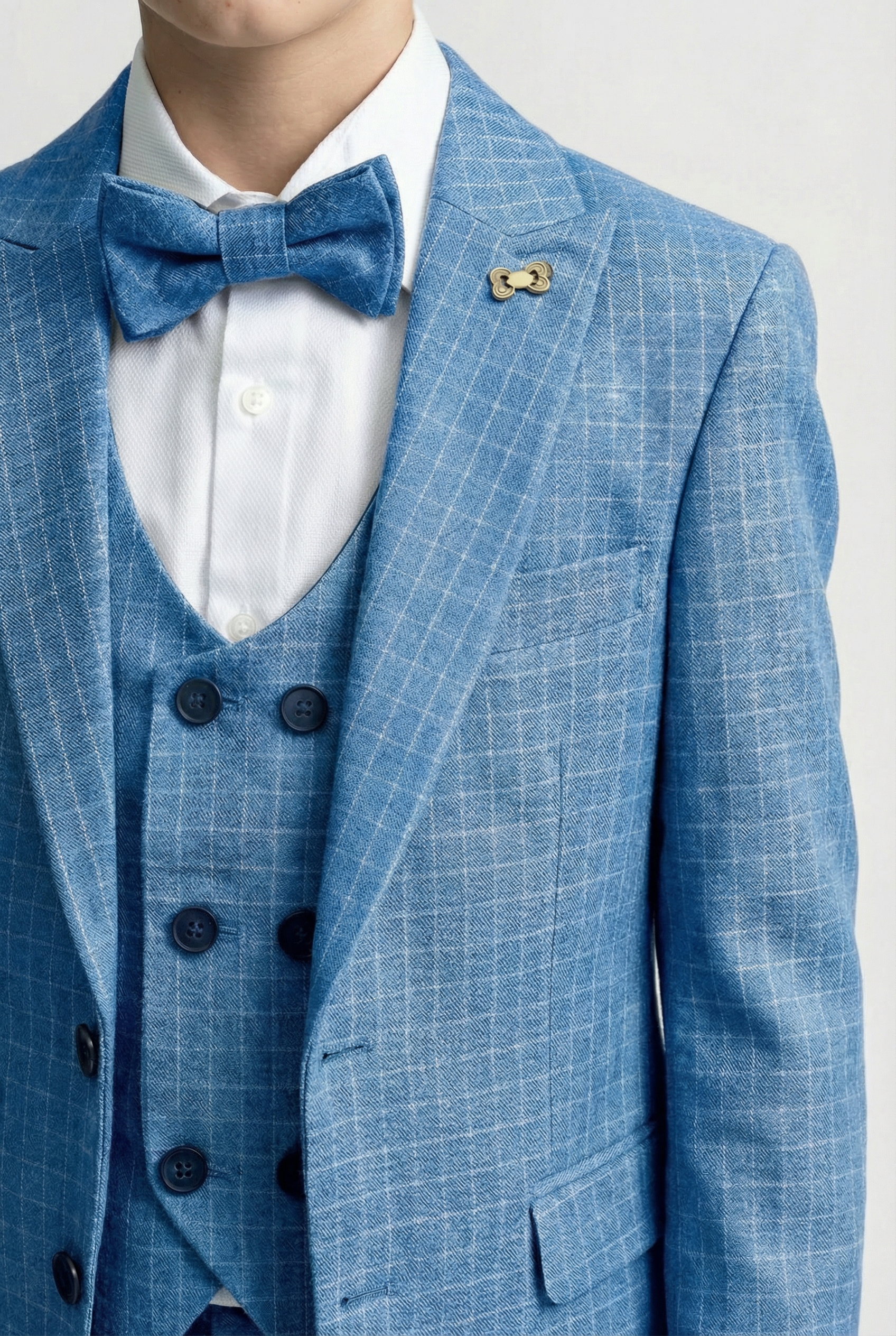 Boys 5-Piece Textured Micro Check Suit - KARELI - Blue Detail Picture