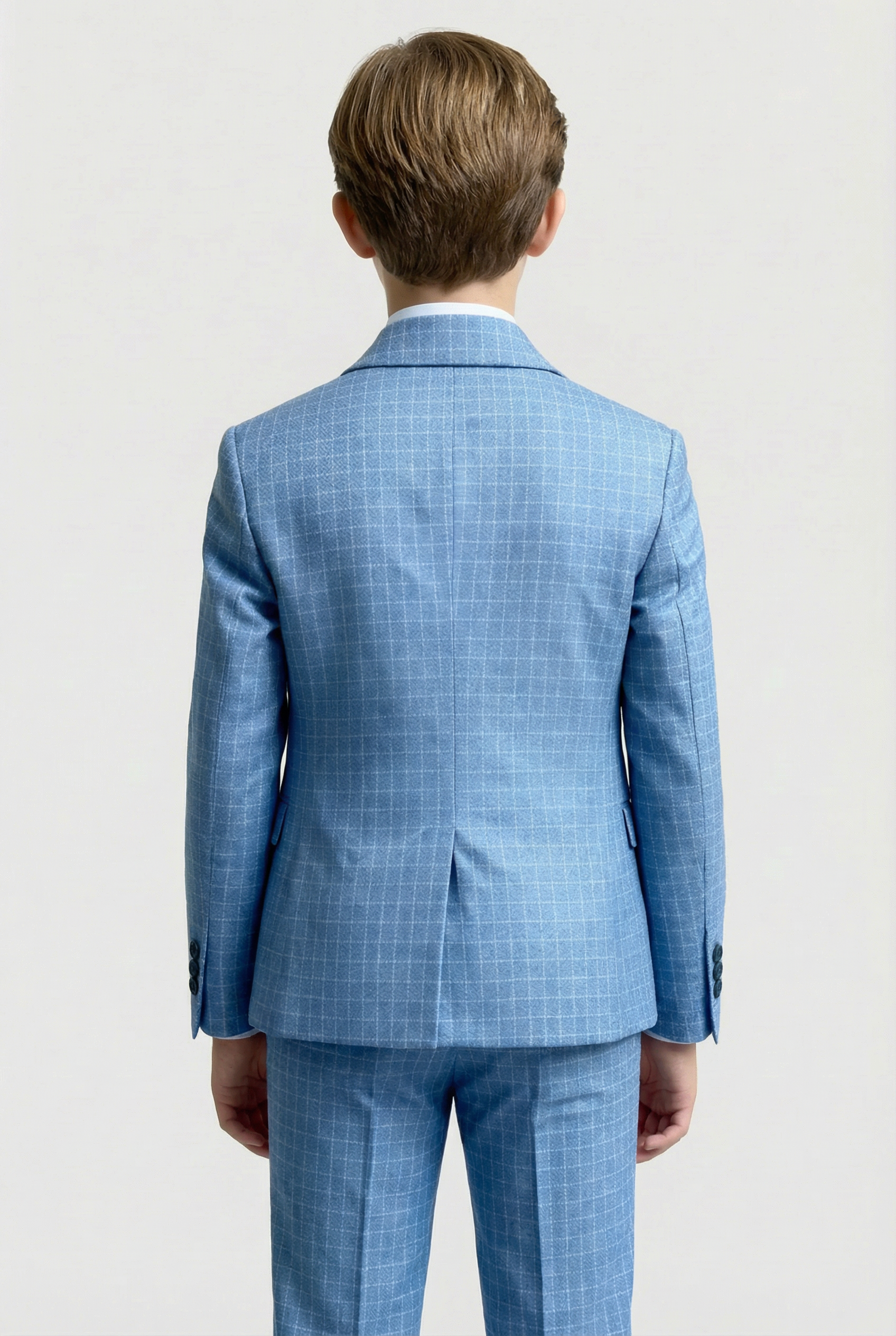 Boys 5-Piece Textured Micro Check Suit - KARELI - Blue Back Picture