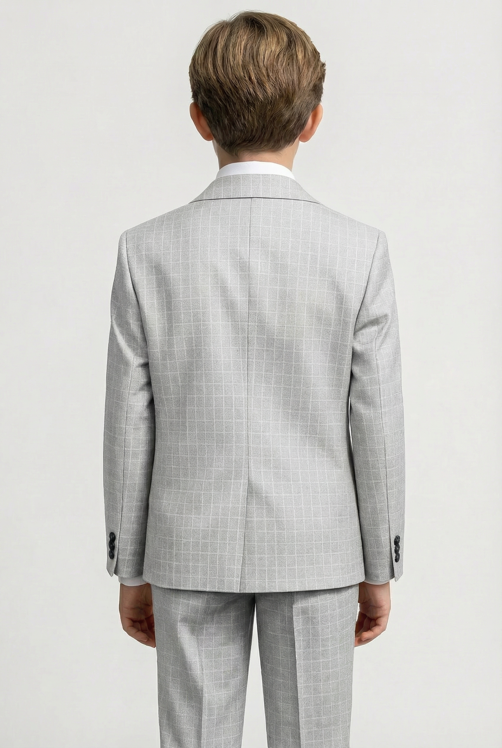 Boys 5-Piece Textured Micro Check Suit - KARELI - Light Grey Back Picture