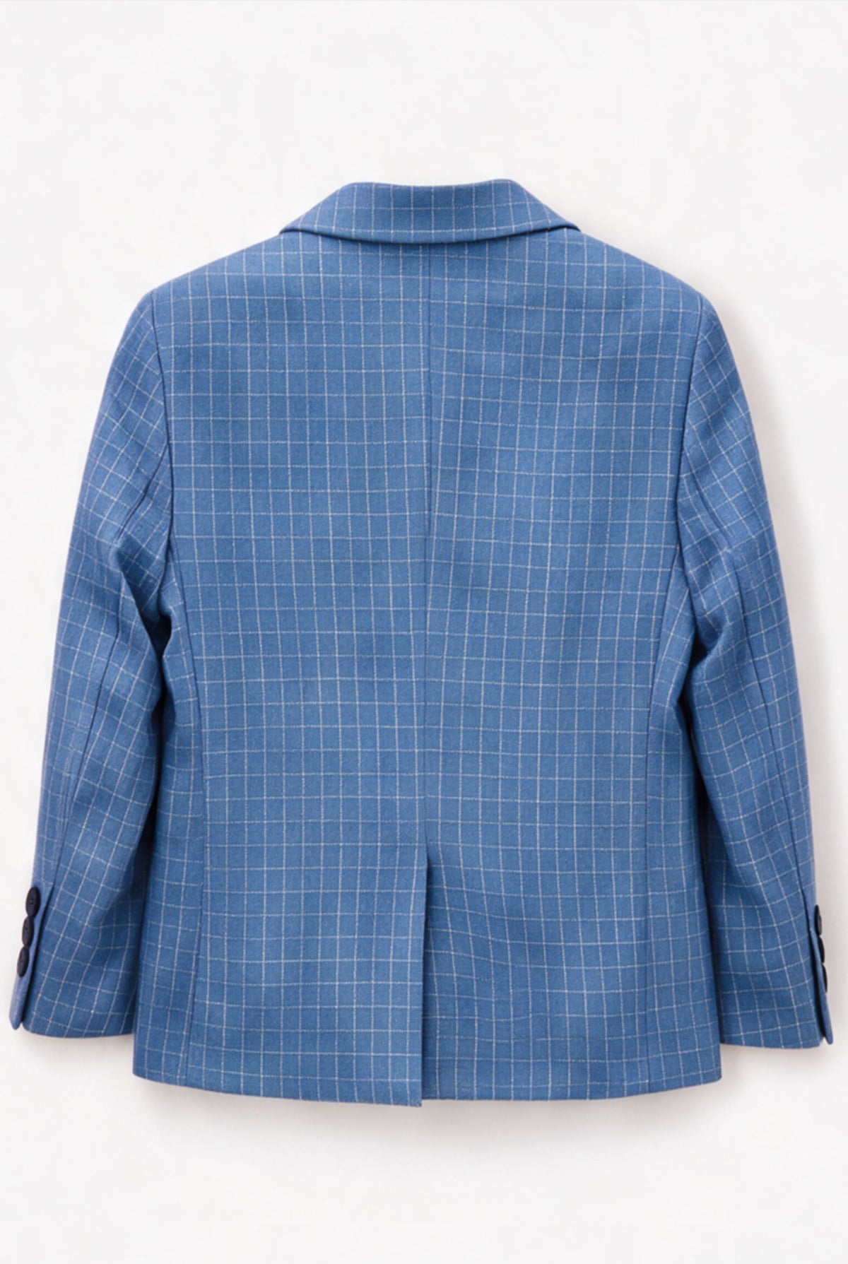Boys 5-Piece Textured Micro Windowpane Check Suit - KARELI- Blue Blazer Back Picture