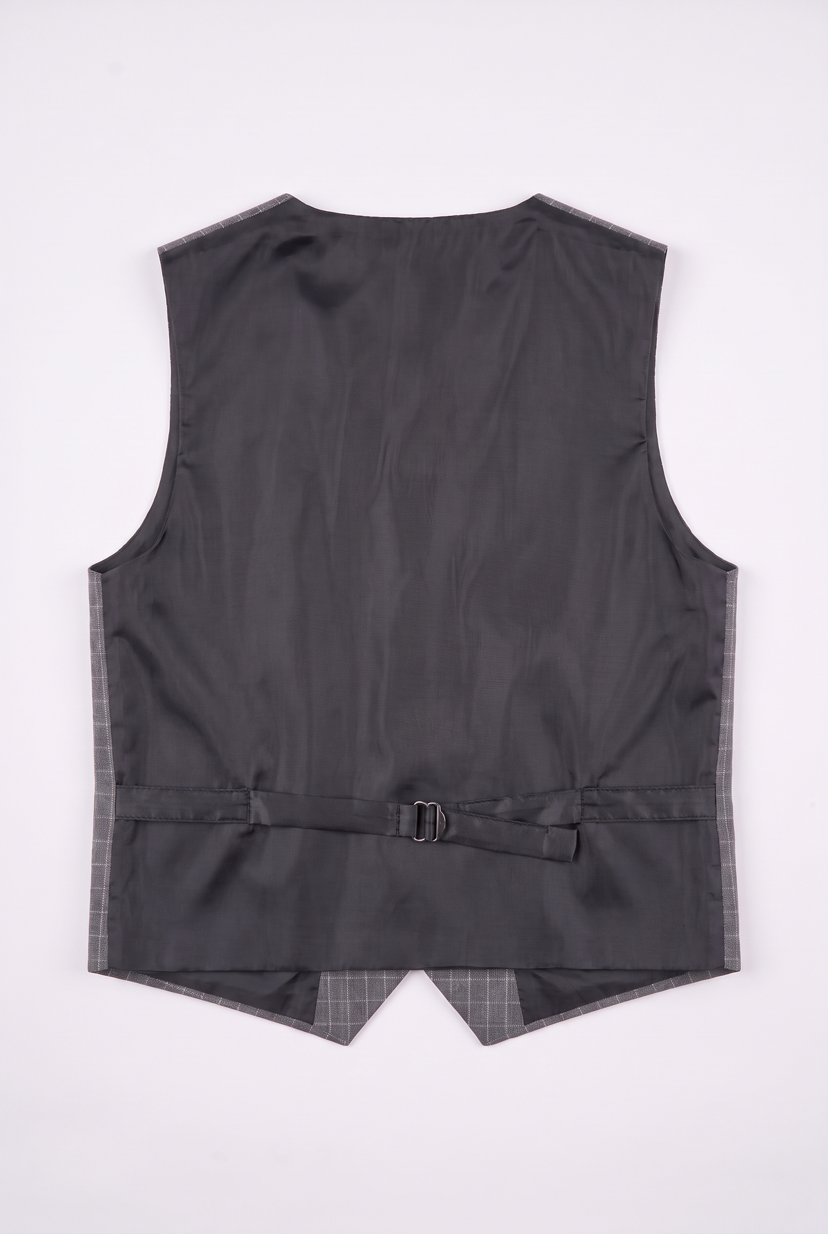 Boys 5-Piece Textured Micro Windowpane Check Suit - KARELI- Charcoal Grey Waistcoat Back Picture