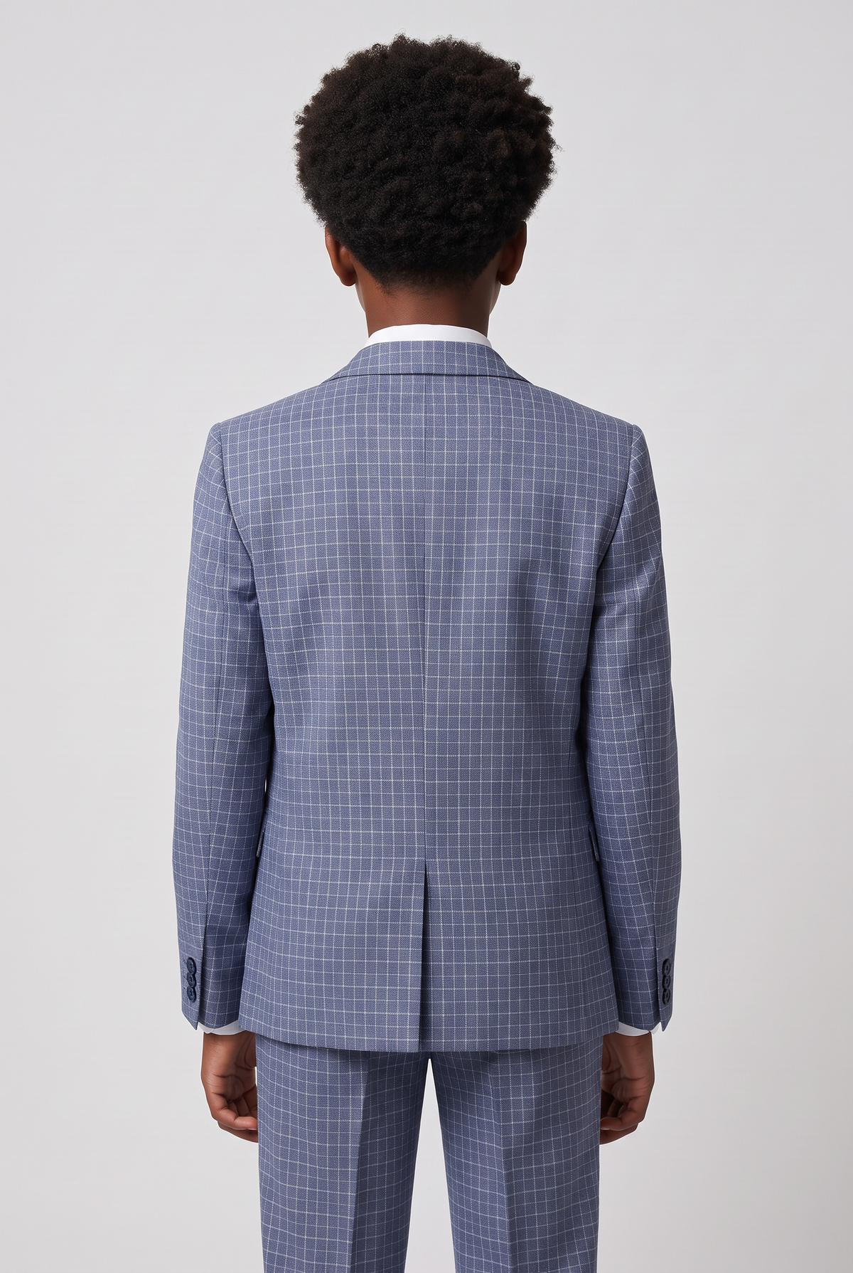 Boys 5-Piece Textured Micro Windowpane Check Suit - KARELI- Navy Model Back Pictre