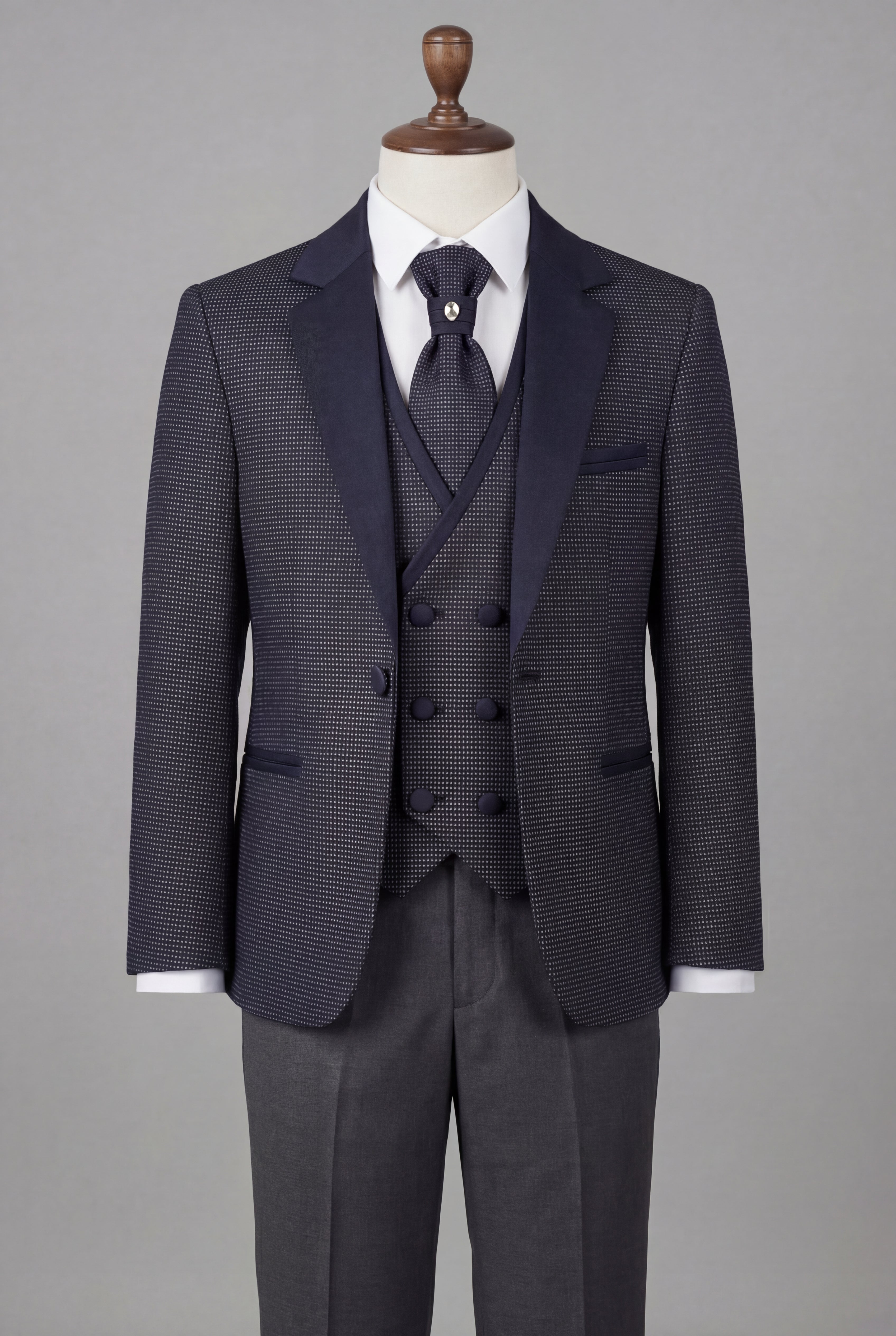 Boys 5-Piece Textured Microcheck Suit - Grey