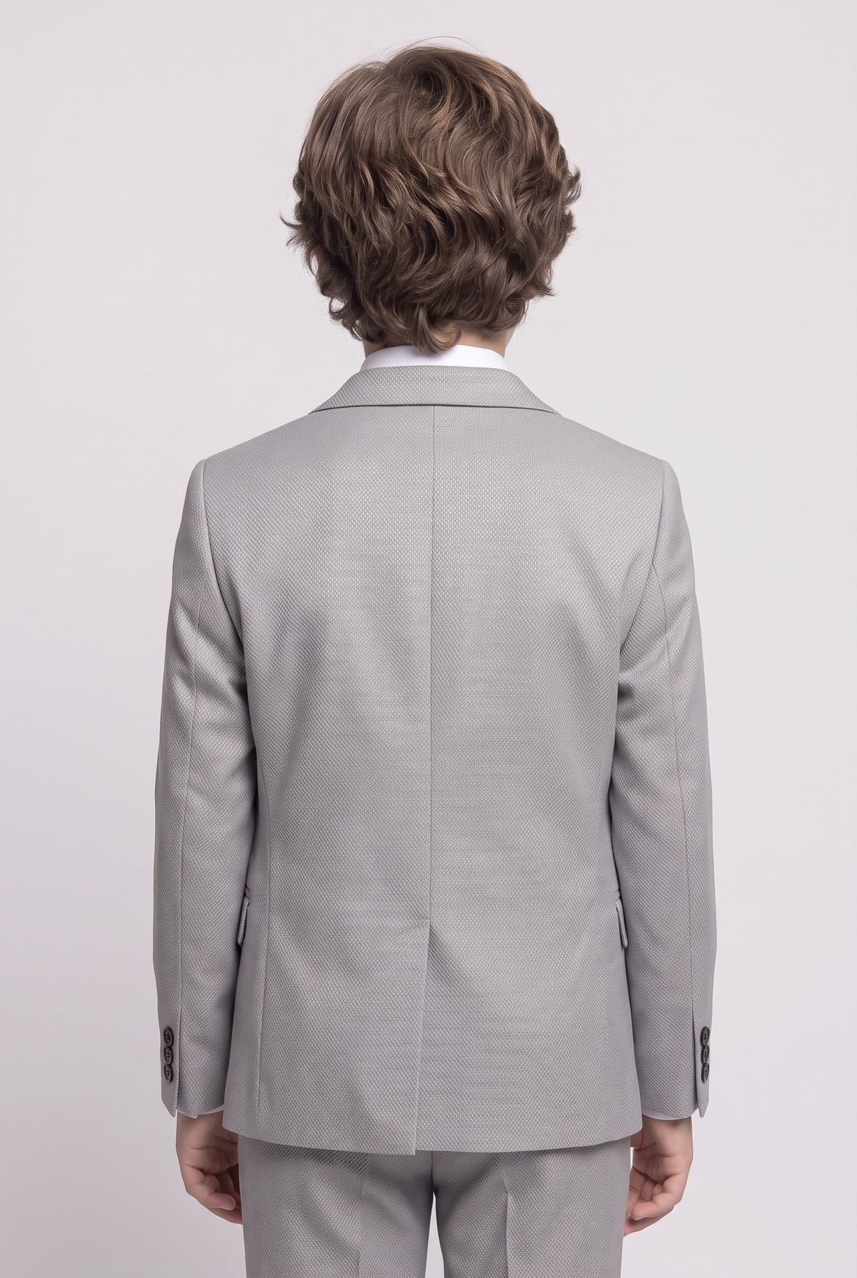 Boys 5-Piece Textured Suit with Double Breasted Waistcoat - Sota Light Grey.
