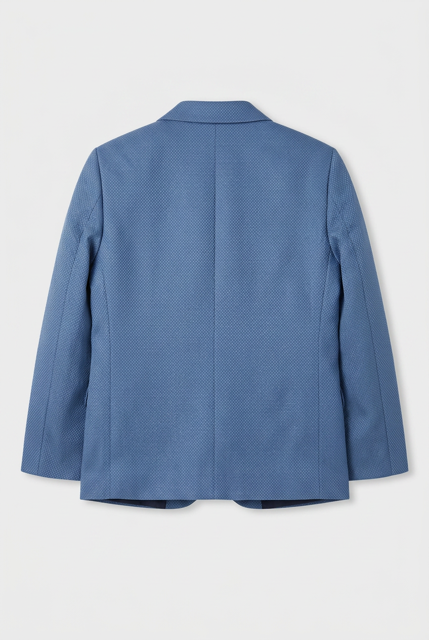 Boys 5-Piece Textured Weave Suit with Double Breasted Waistcoat - Indigo Blue