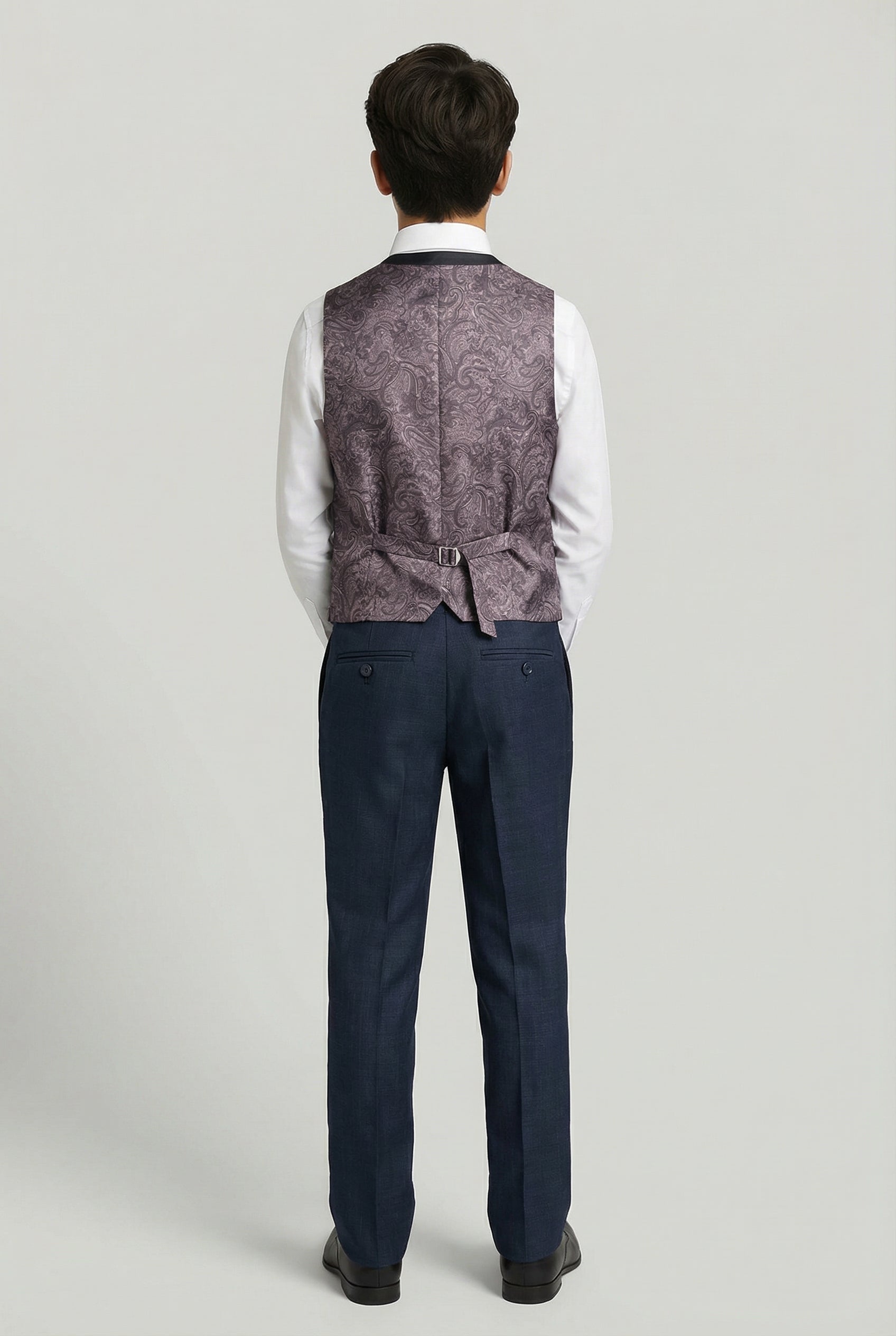 Boys 5-Piece Textured Weave Tailored Fit Suit - LORENZO - Navy Blue