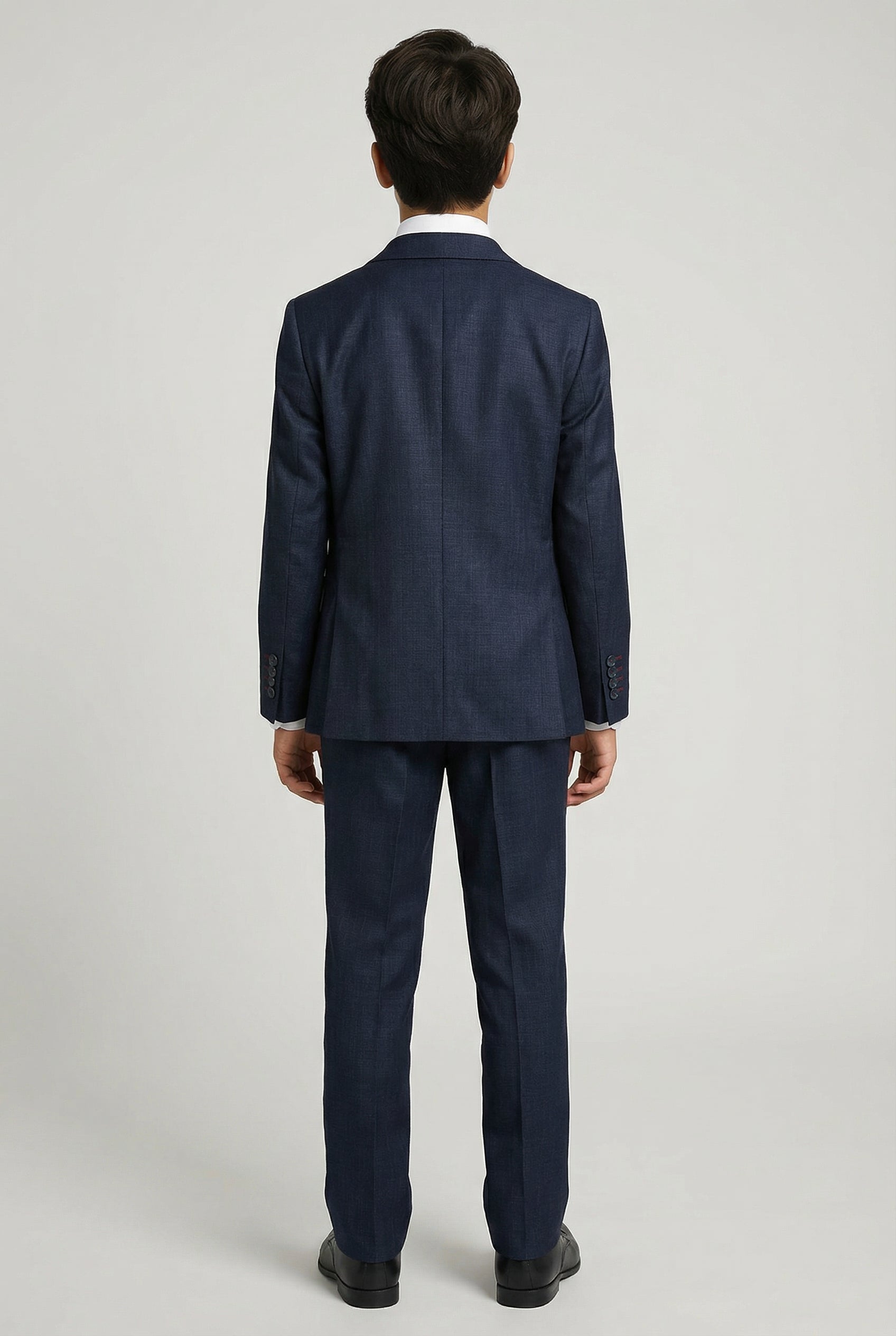 Boys 5-Piece Textured Weave Tailored Fit Suit - LORENZO - Navy Blue