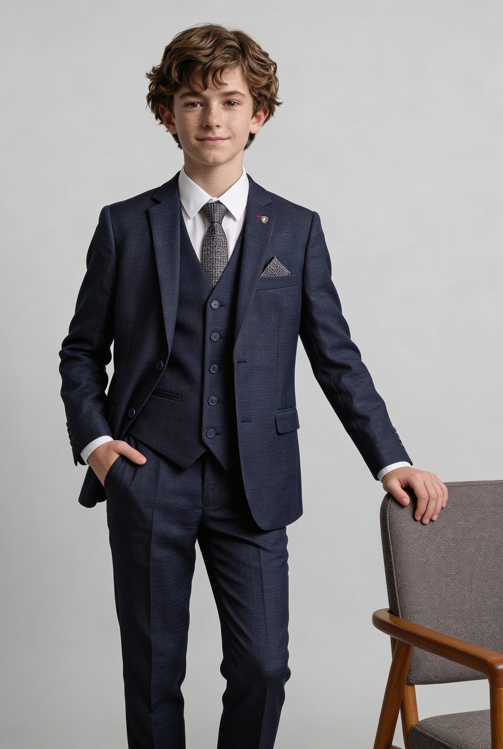 Boys 5-Piece Textured Weave Tailored Fit Suit - Zion
