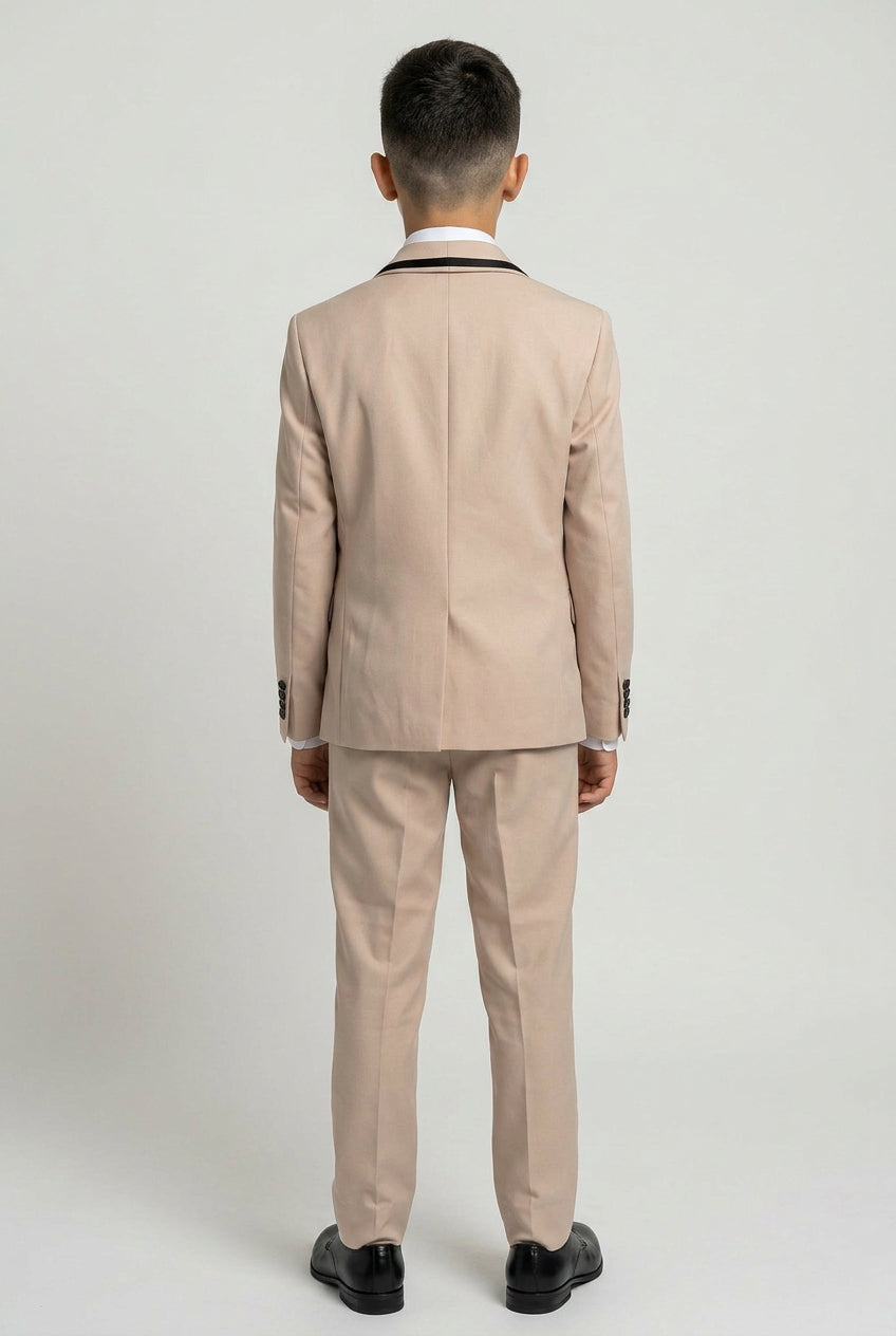Boys 5-Piece Tuxedo Suit with Removable Velvet Shawl Collar - Beige
