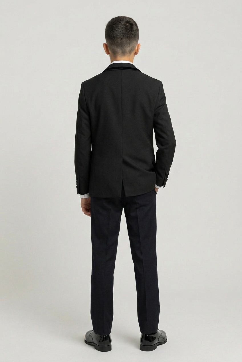 Boys 5-Piece Tuxedo Suit with Removable Velvet Shawl Collar - Black