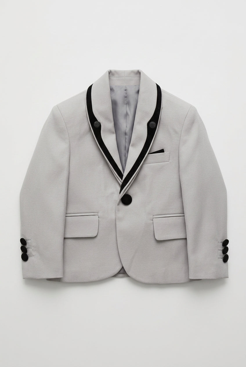 Boys 5-Piece Tuxedo Suit with Removable Velvet Shawl Collar - Grey