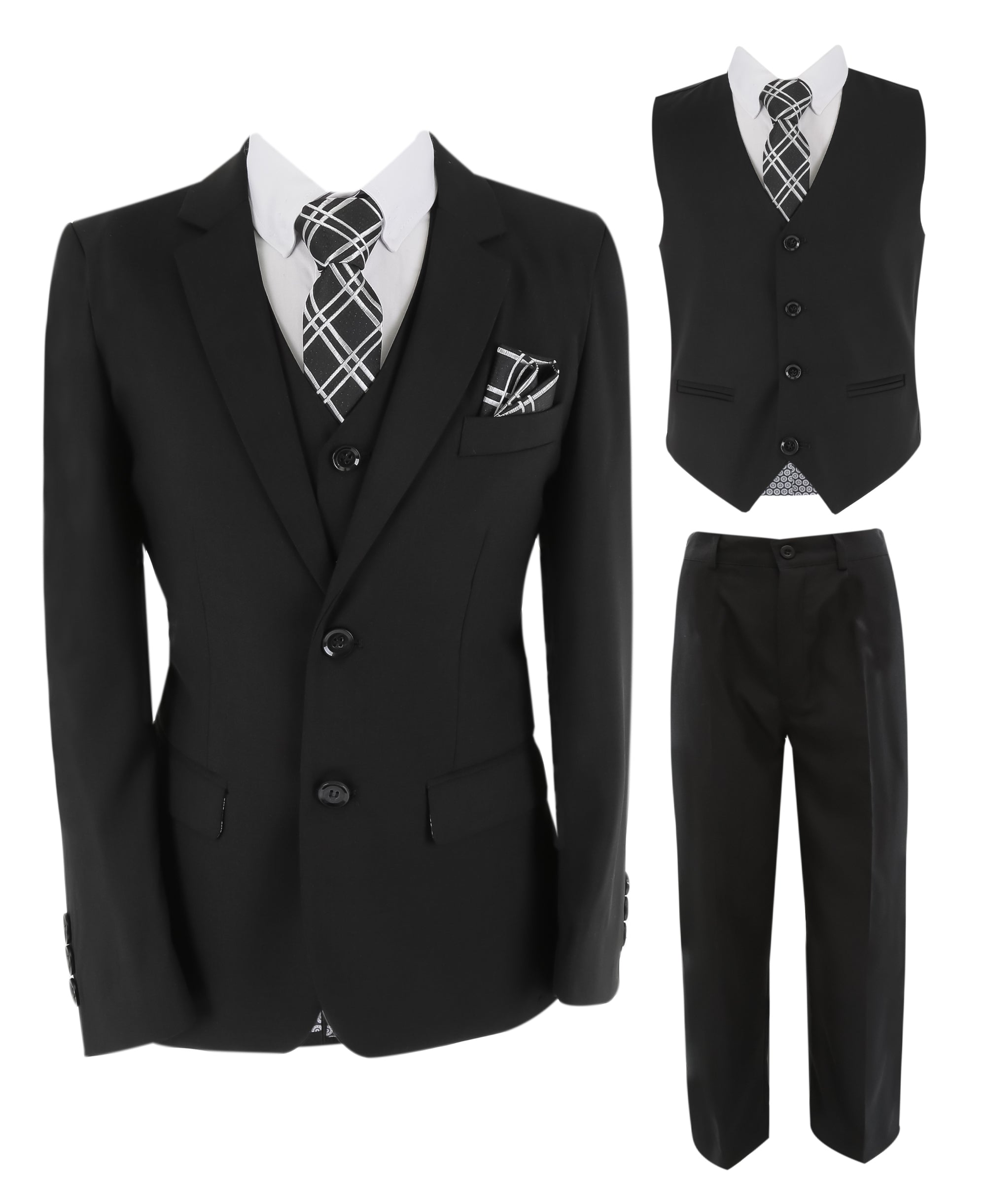Boys 5 Piece Formal Suit with Waistcoat and Tie - 523 Black