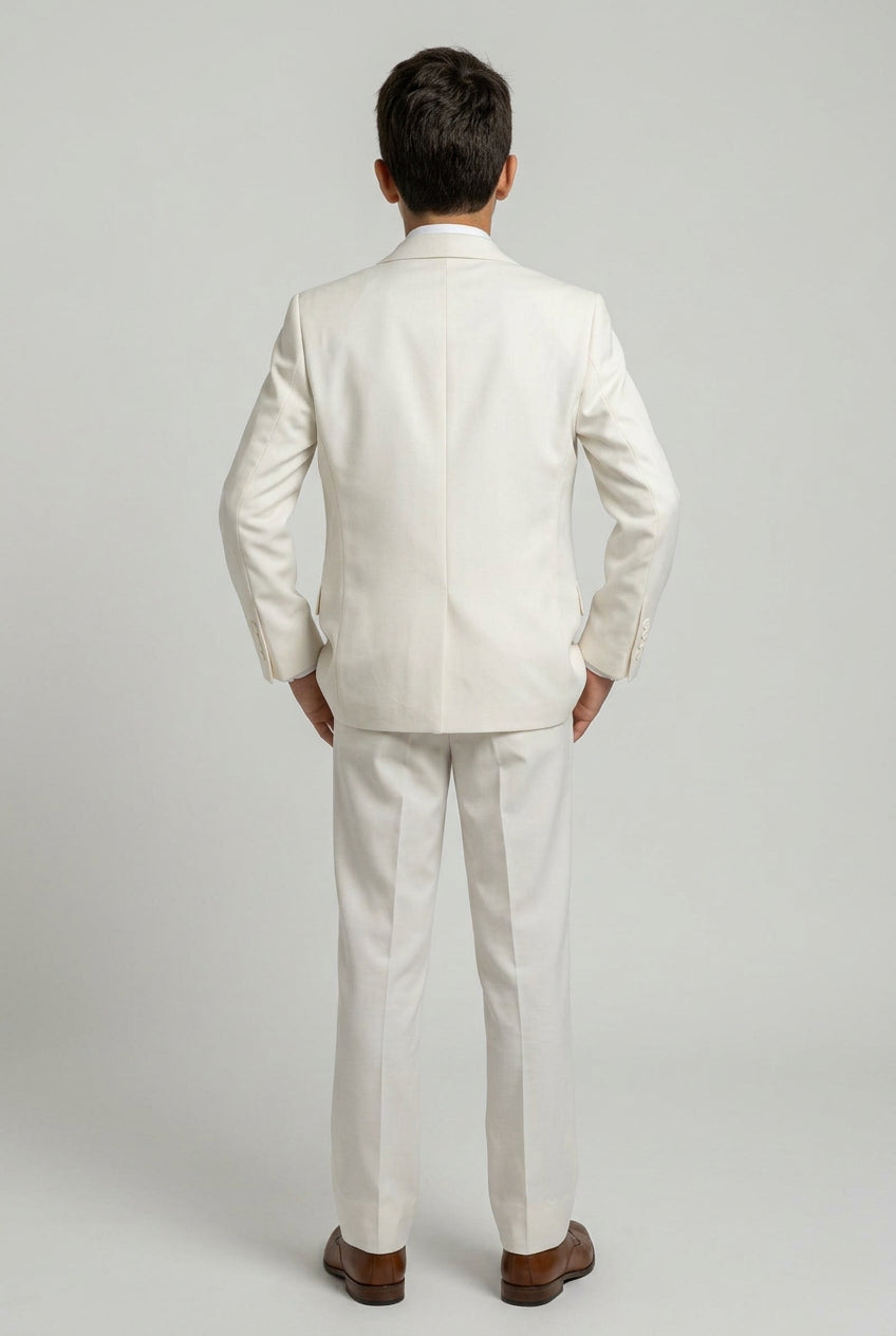 Boys 6 Piece Communion Tailored Fit Suit Set - Off White - Gold
