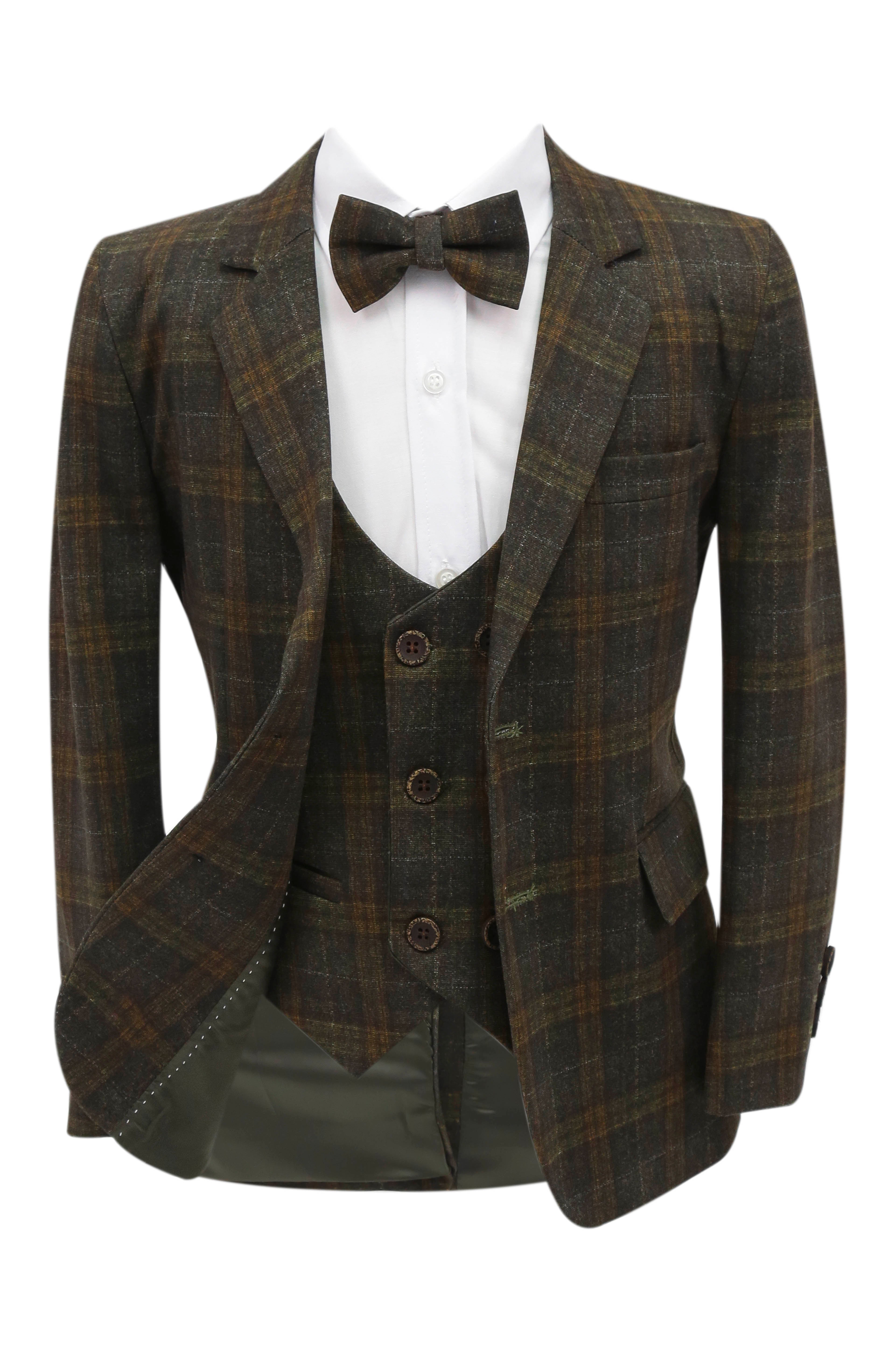 Boys 7 Pieces Check Plaid Suit Set - Bown