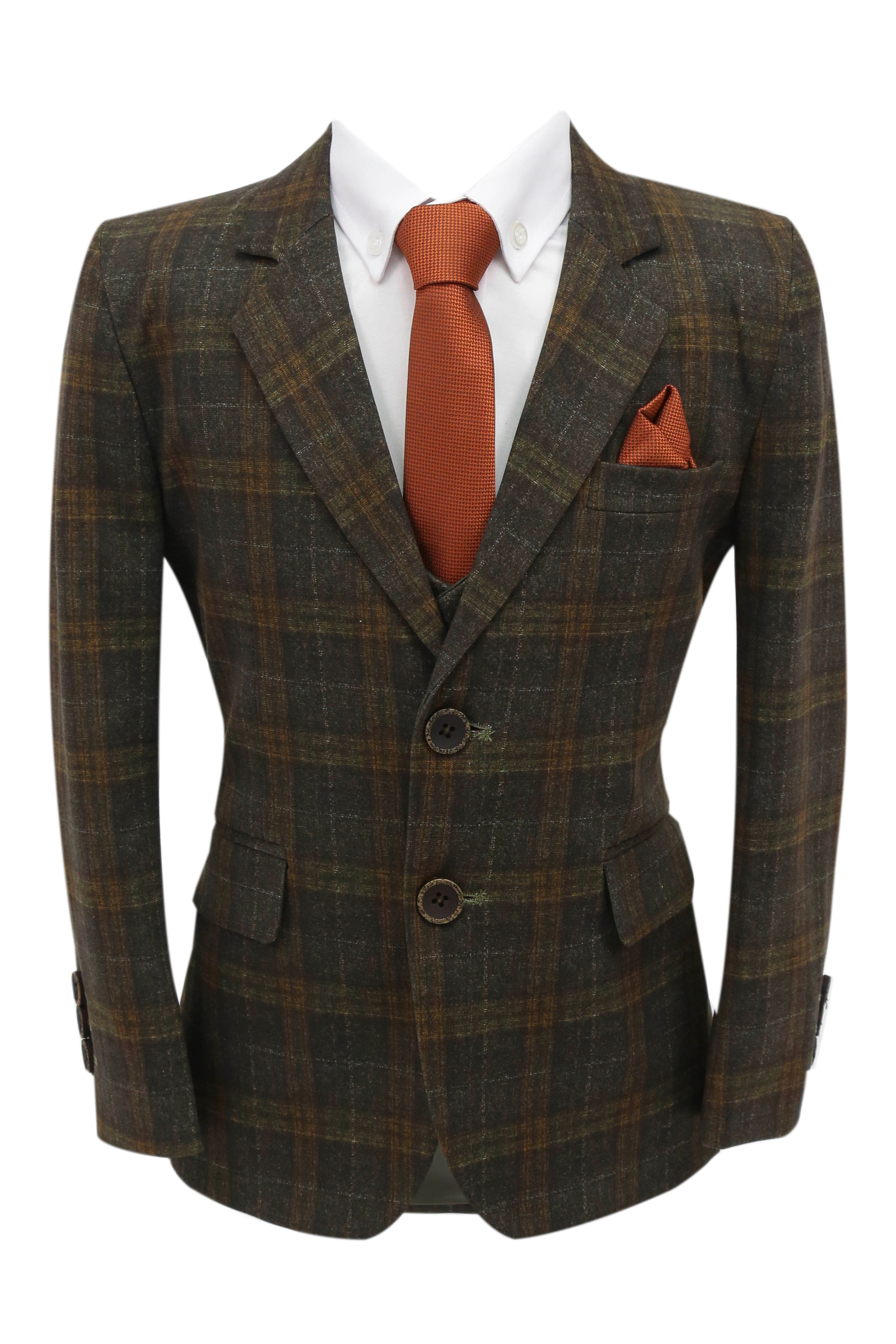 Boys 7 Pieces Check Plaid Suit Set - Bown