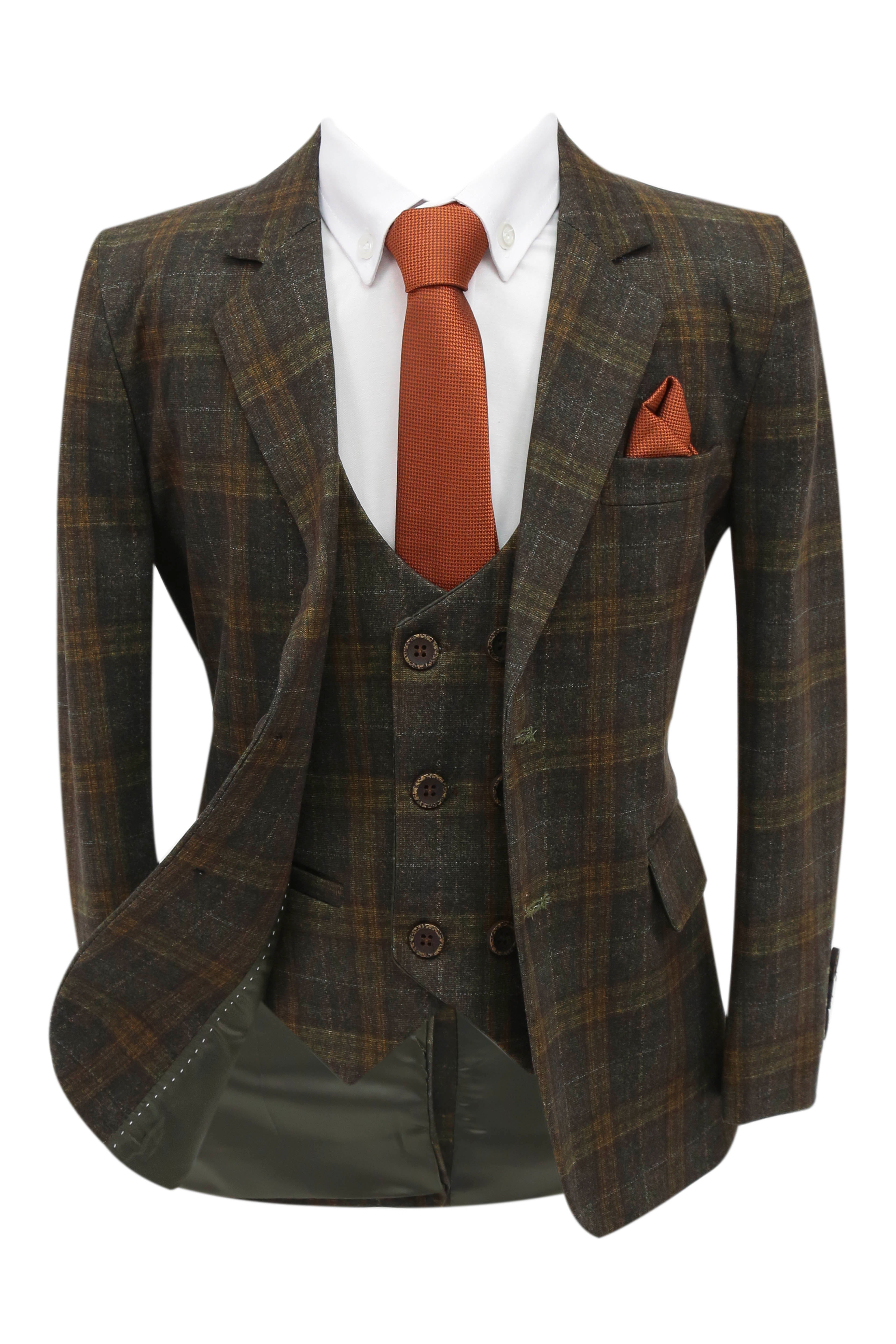 Boys 7 Pieces Check Plaid Suit Set - Bown