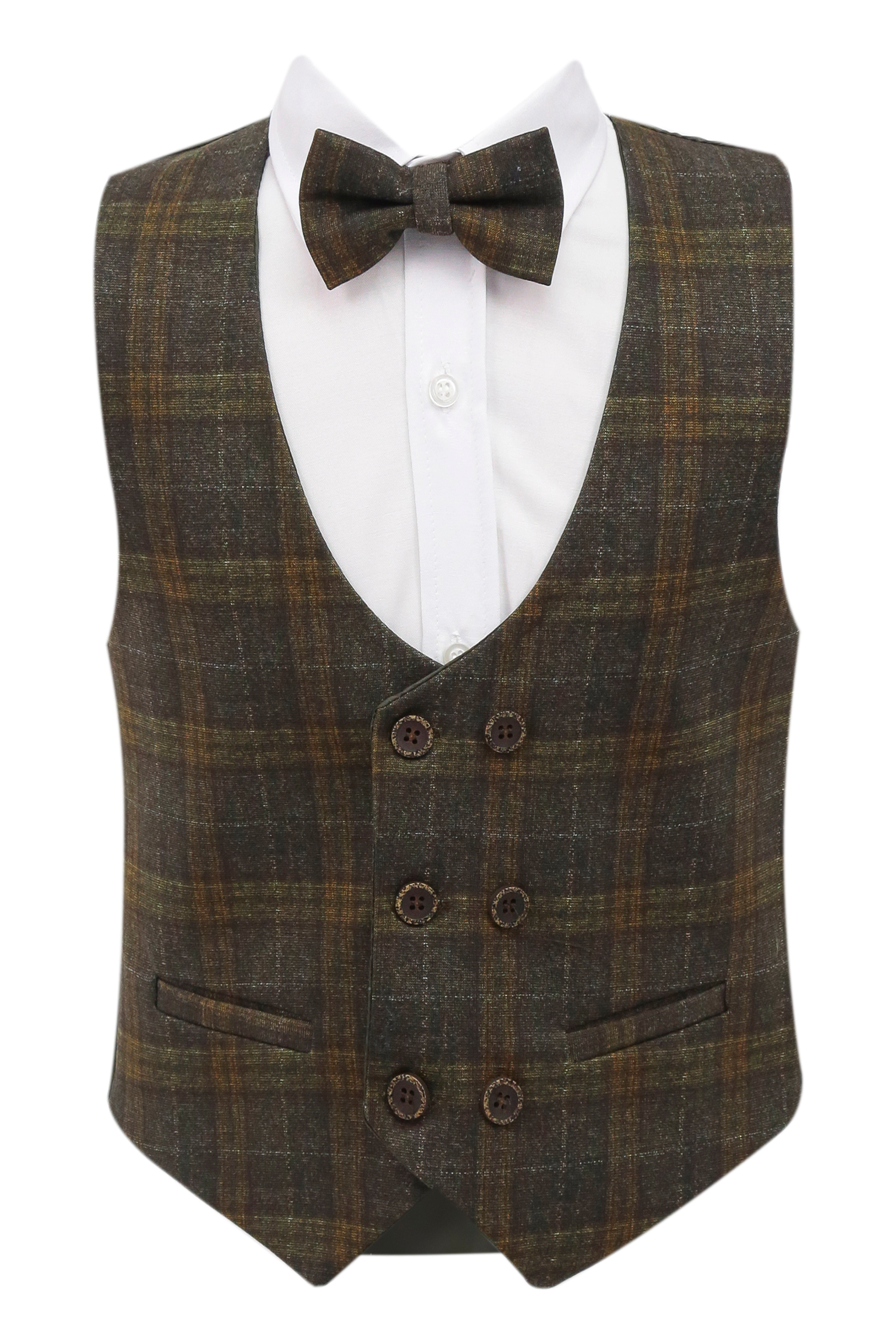 Boys 7 Pieces Check Plaid Suit Set - Bown