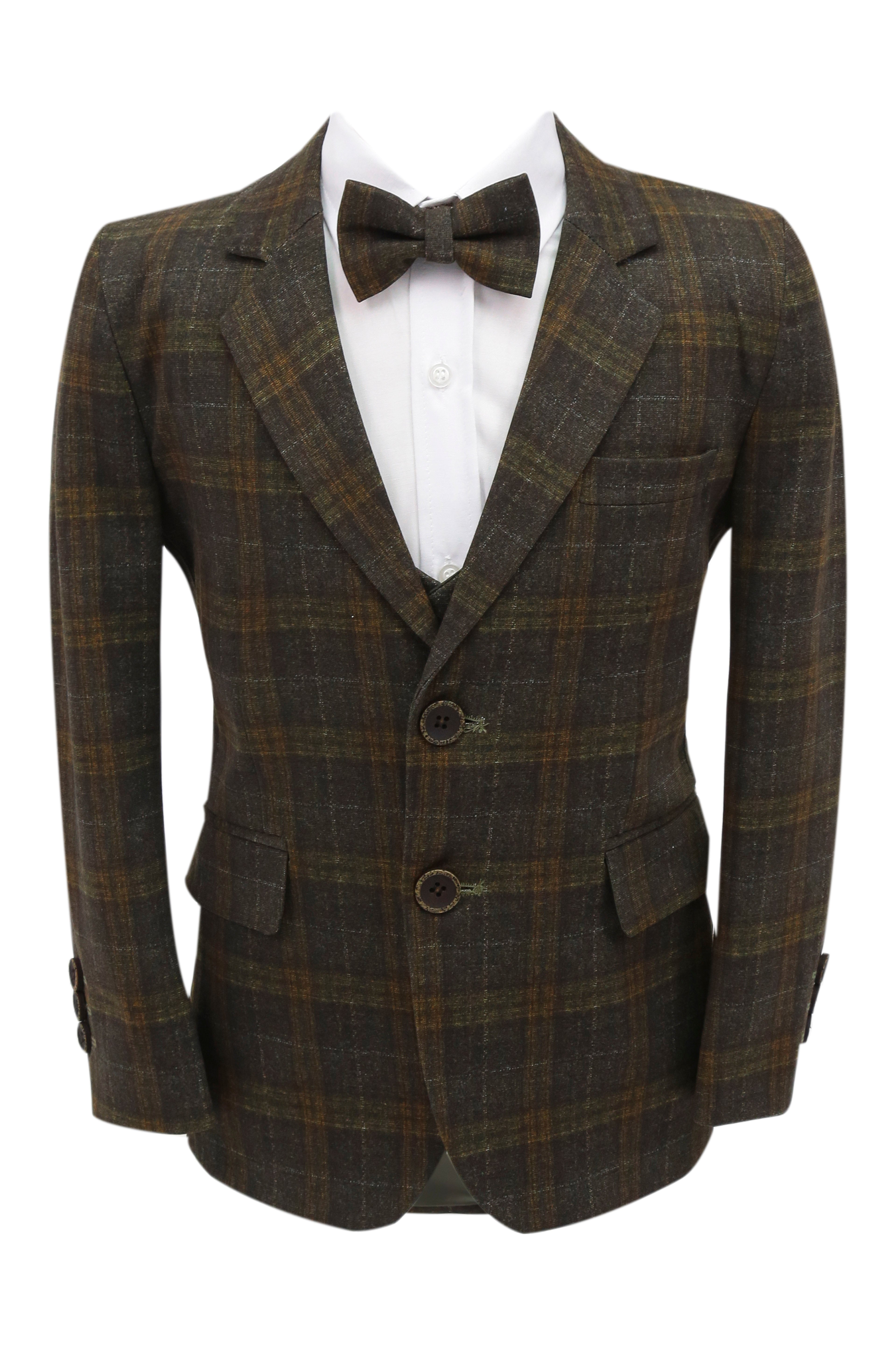 Boys 7 Pieces Check Plaid Suit Set - Bown