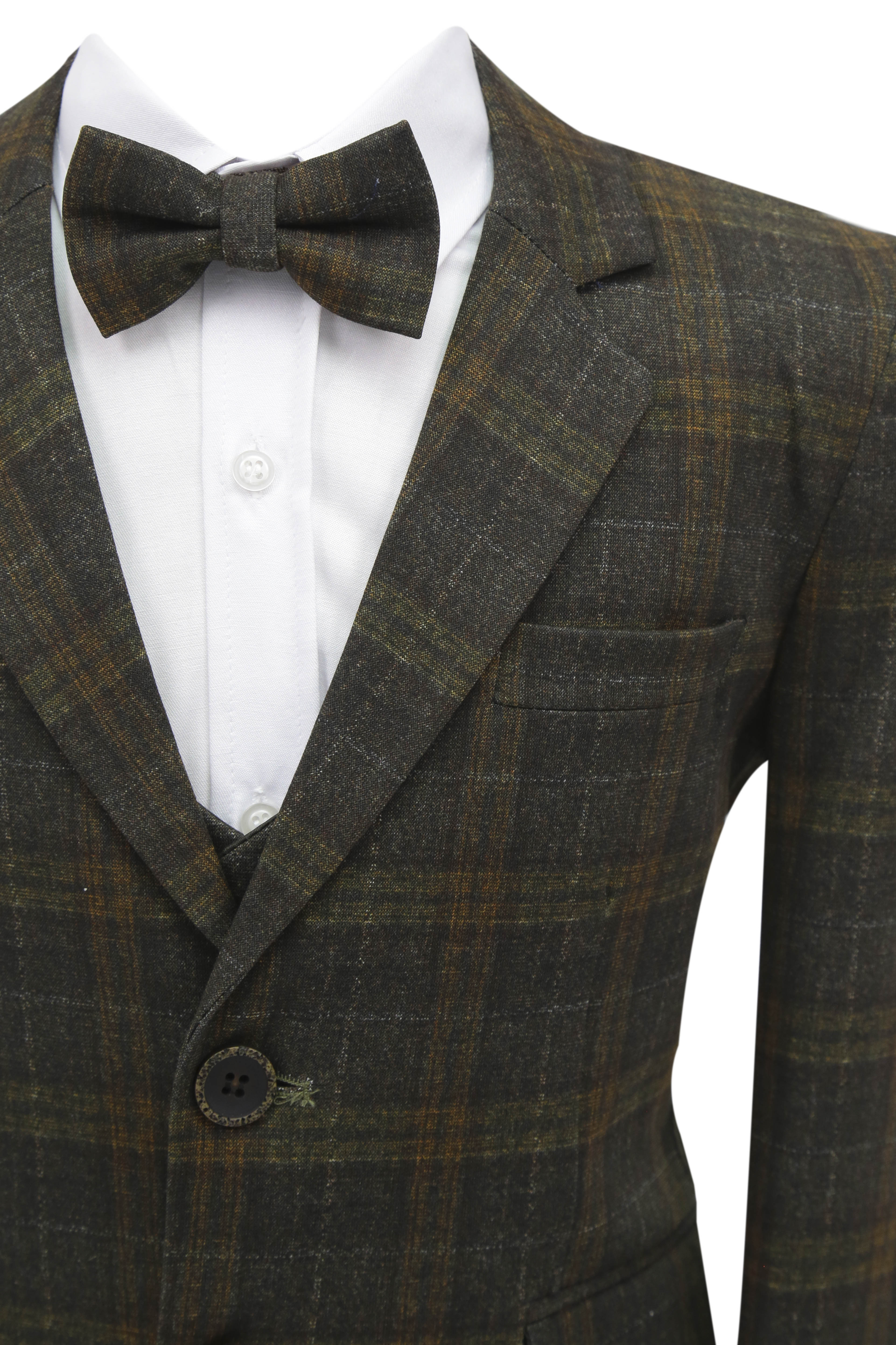 Boys 7 Pieces Check Plaid Suit Set - Bown