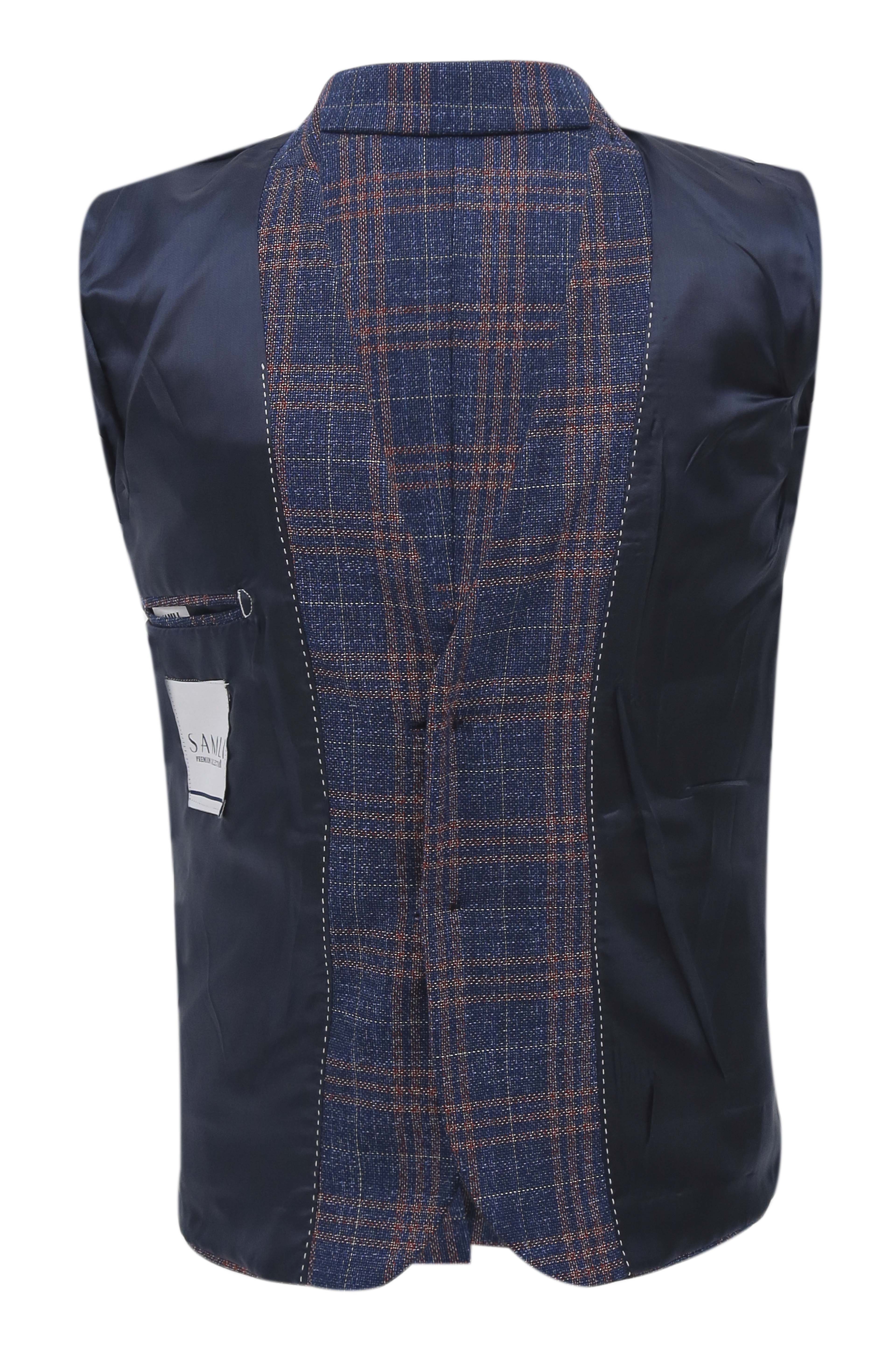 Boys 7 Pieces Check Plaid Suit Set - Navy Blue