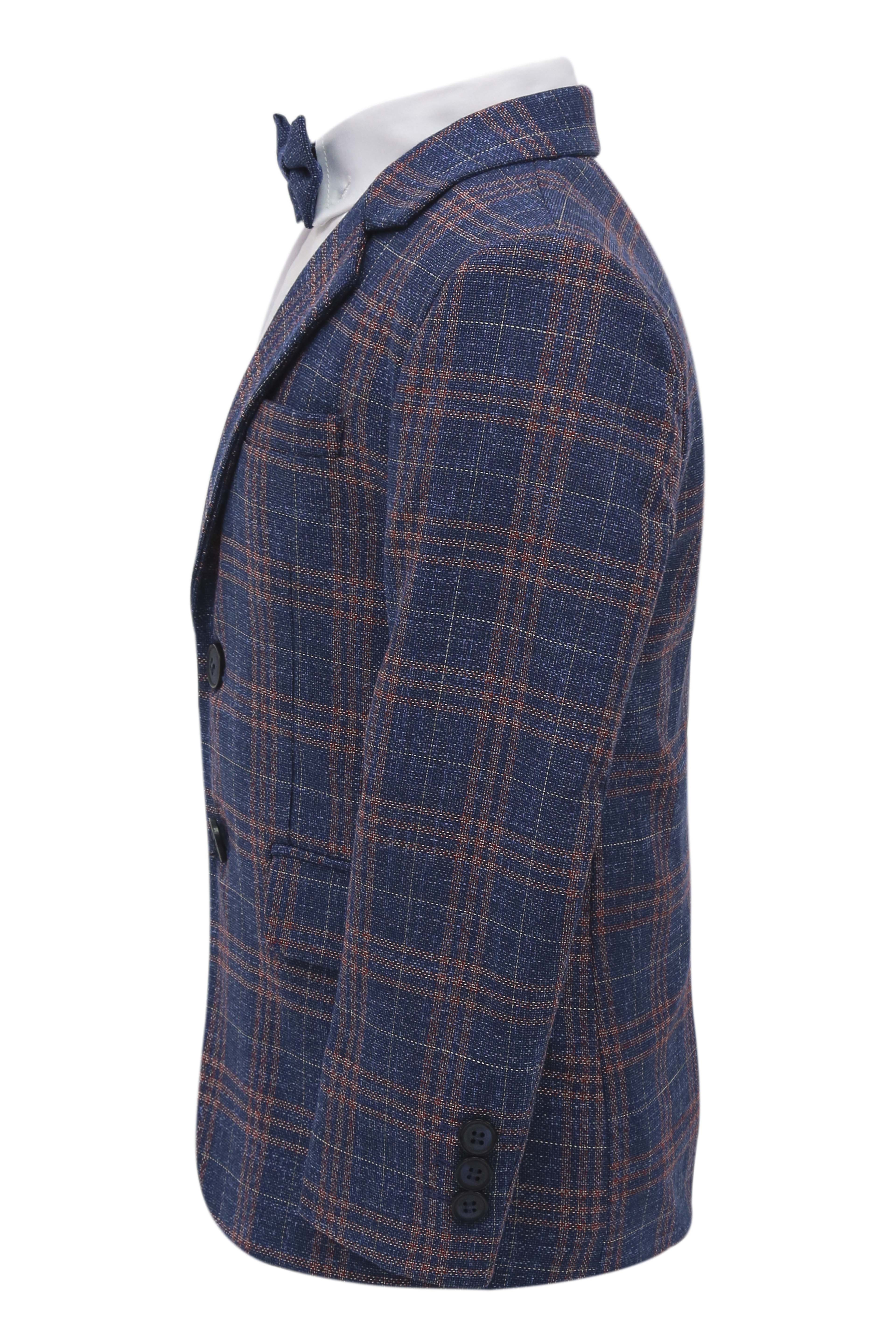 Boys 7 Pieces Check Plaid Suit Set - Navy Blue