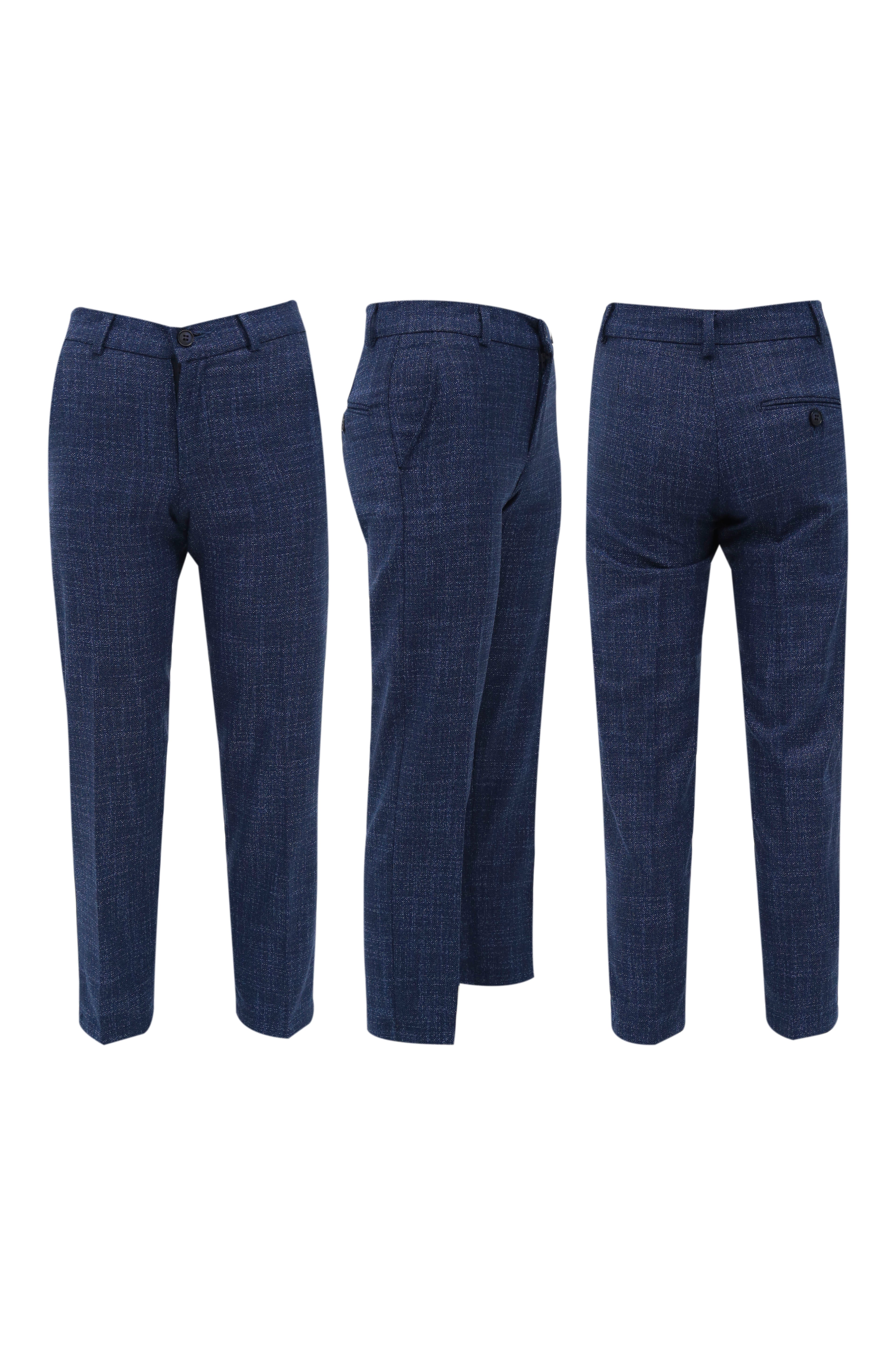 Boys 7 Pieces Check Plaid Suit Set - Navy Blue