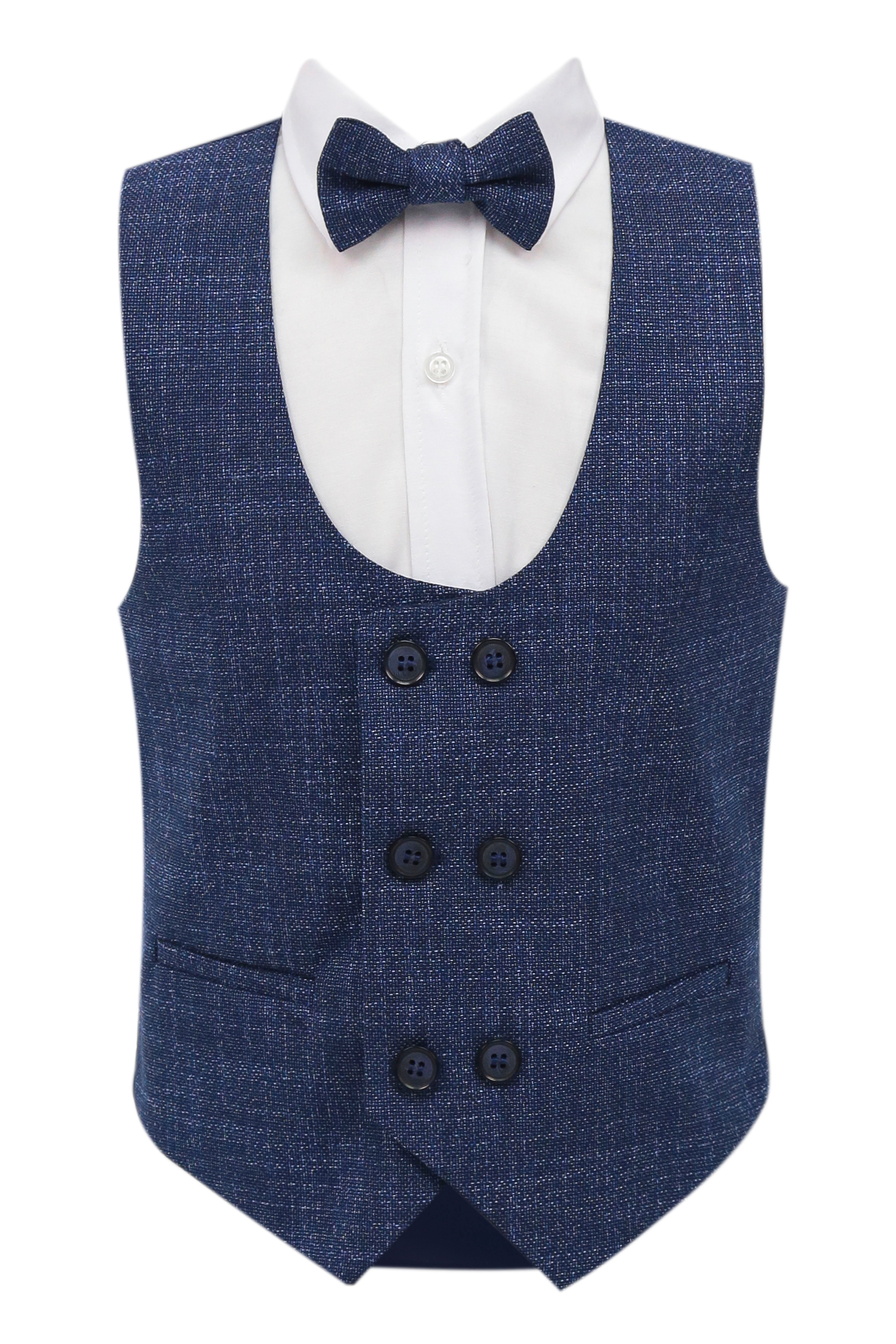 Boys 7 Pieces Check Plaid Suit Set - Navy Blue