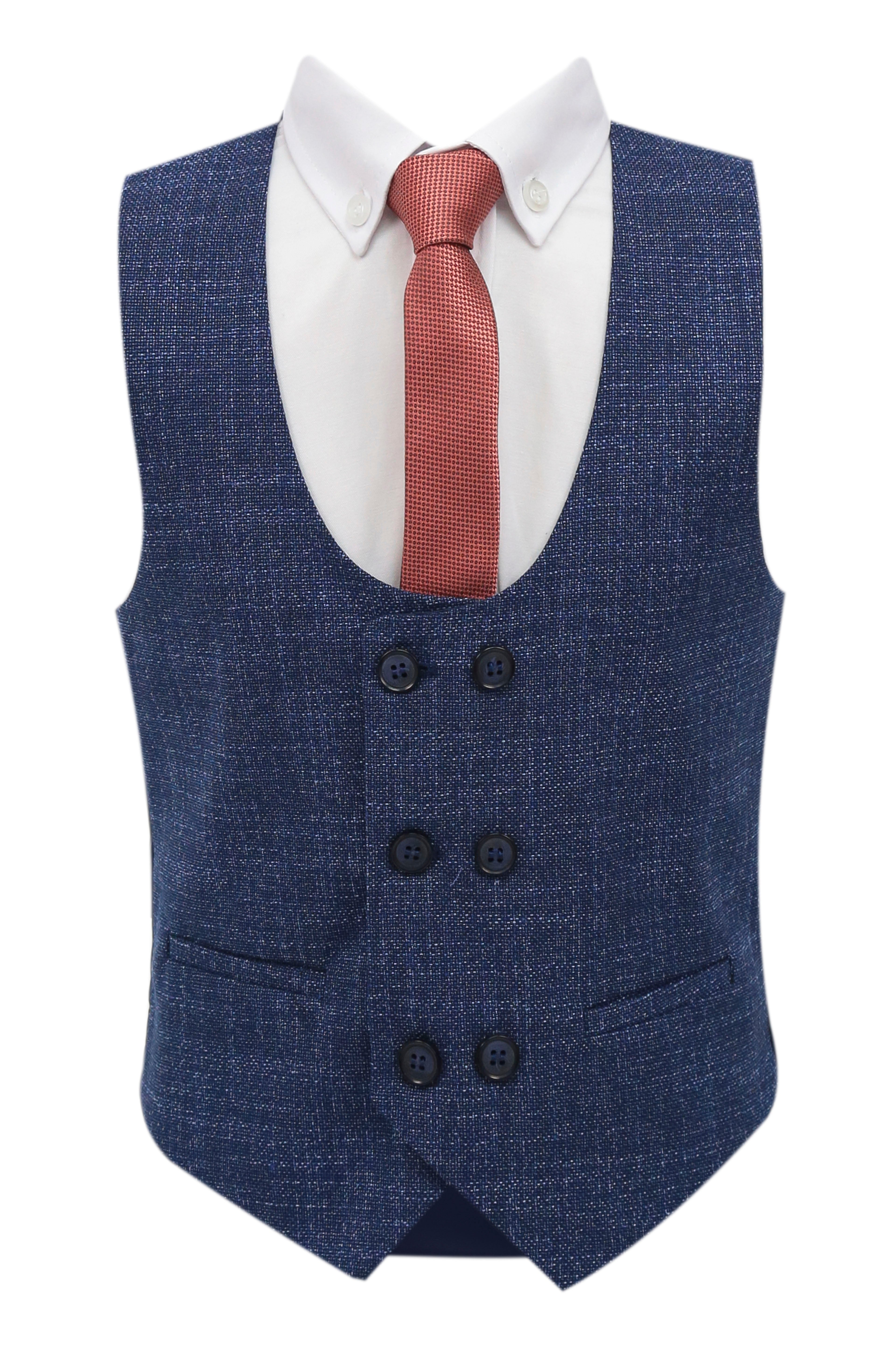Boys 7 Pieces Check Plaid Suit Set - Navy Blue