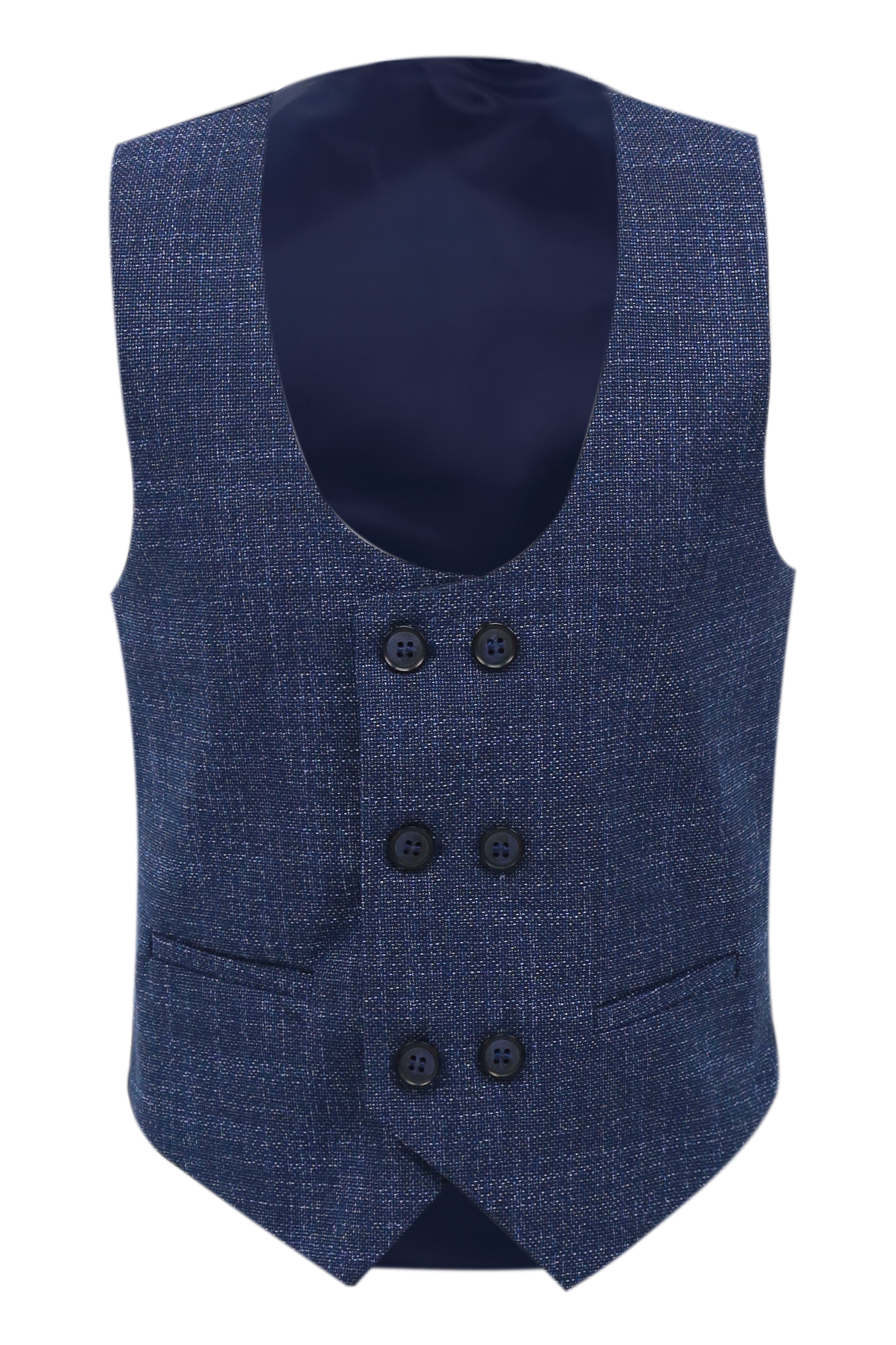 Boys 7 Pieces Check Plaid Suit Set - Navy Blue