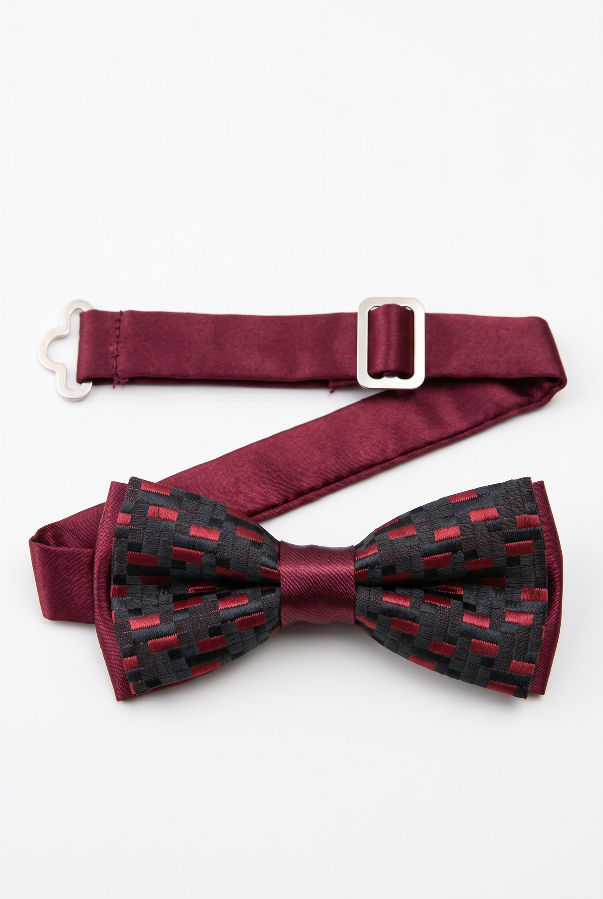 Boys Adjustable Patterned Bow Tie - BWMX - Burgundy and Black.