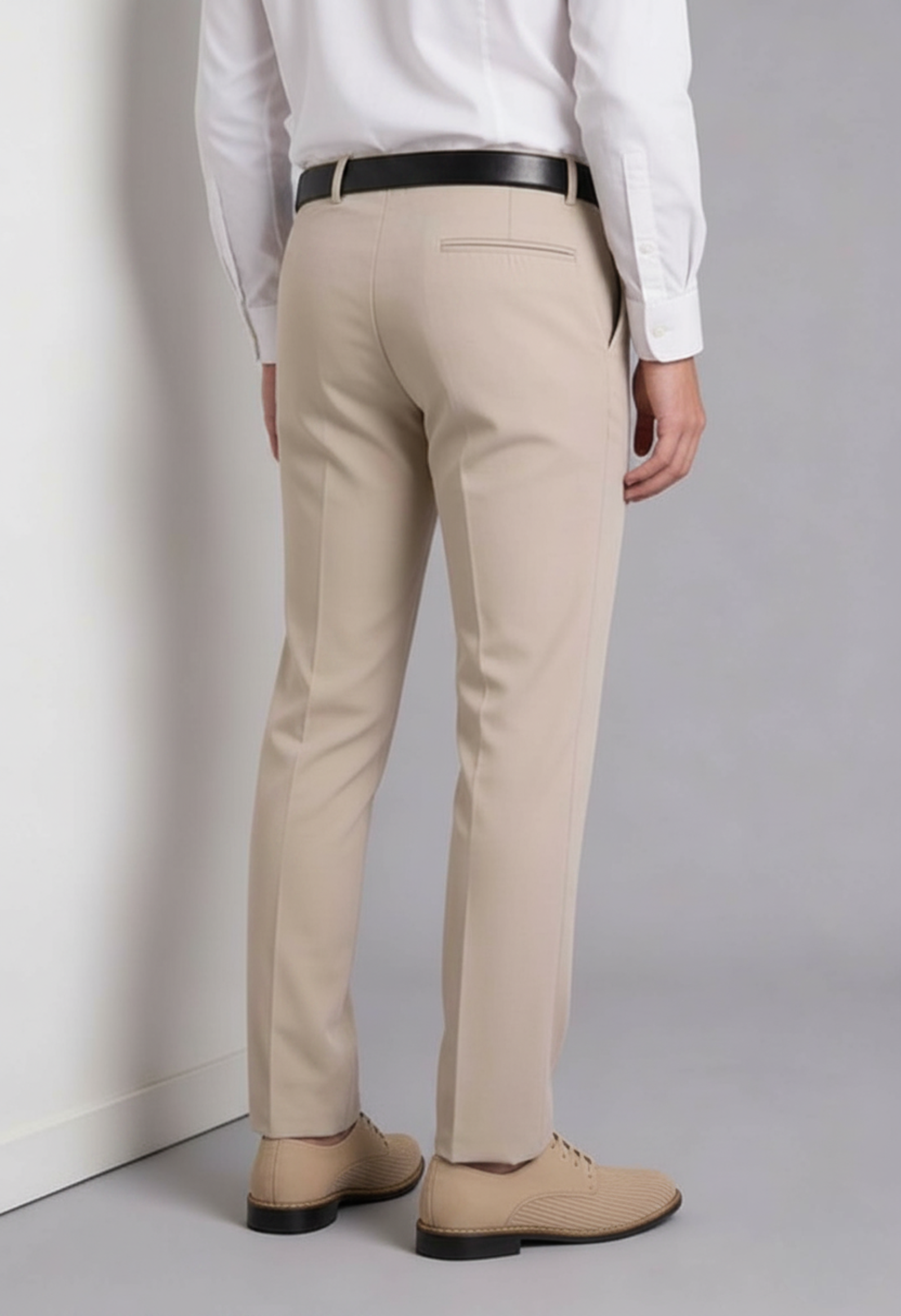 Boys Beige Slim Fit Formal Trousers