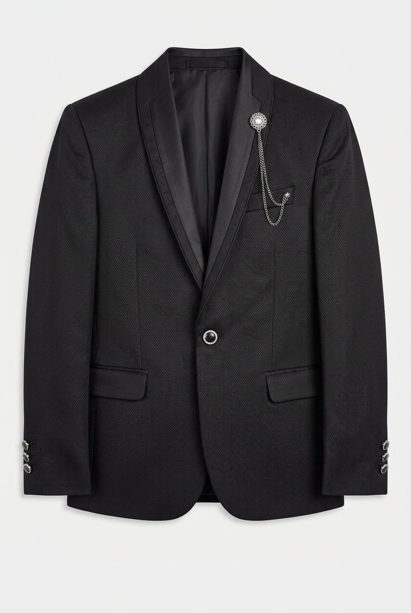 Boys Black 6-Piece Textured Tuxedo Suit - BIYELI