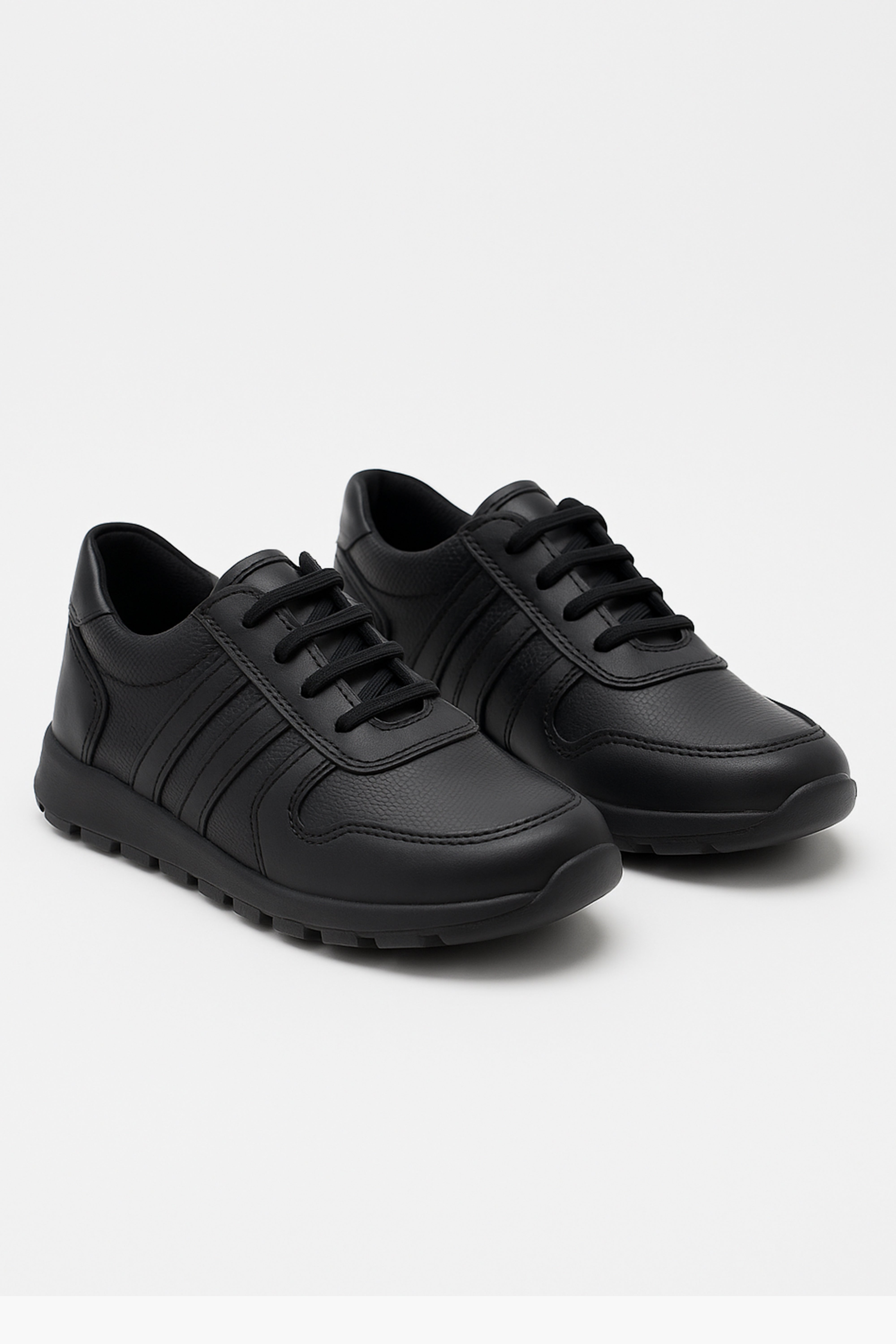 Boys Black Leather Lace Up School Trainer Shoes - 3700 - Black Pair Side Picture