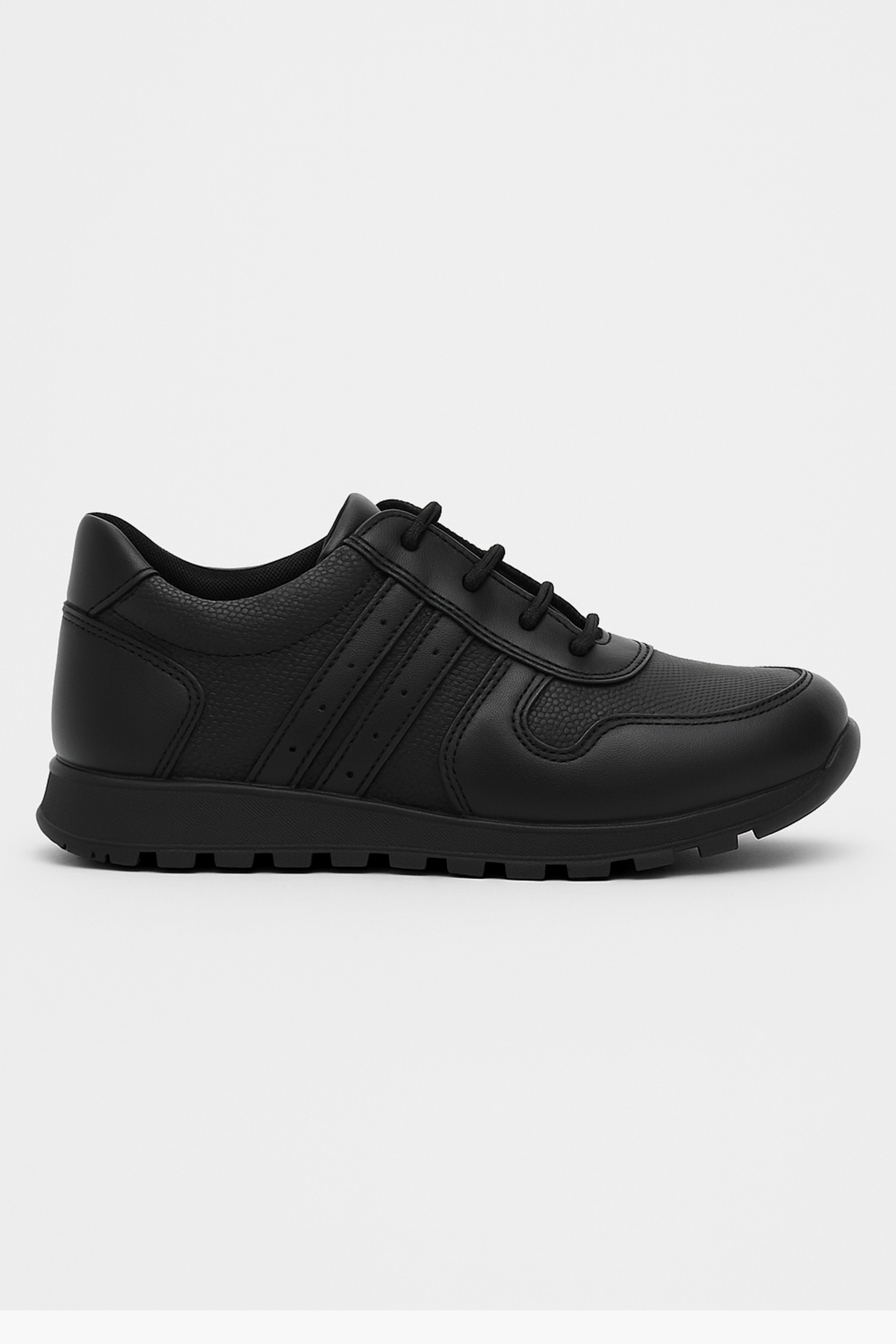 Boys Black Leather Lace Up School Trainer Shoes - 3700 - Black