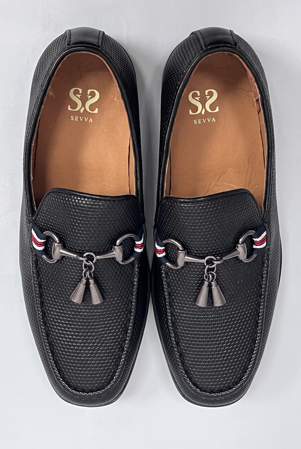 Boys Black Textured Slip-On Loafer Shoes - Sevva Pierre Black Front Picture