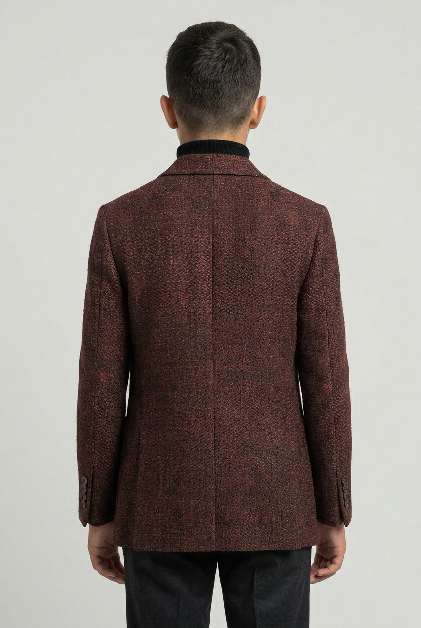 Boys Burgundy Brown Textured Tweed Blazer
