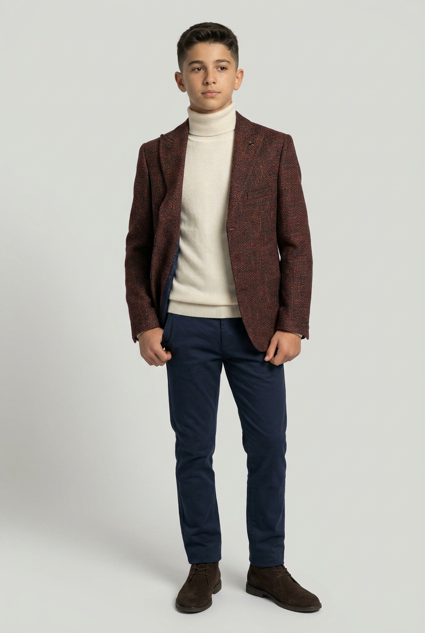 Boys Burgundy Textured Tweed Blazer