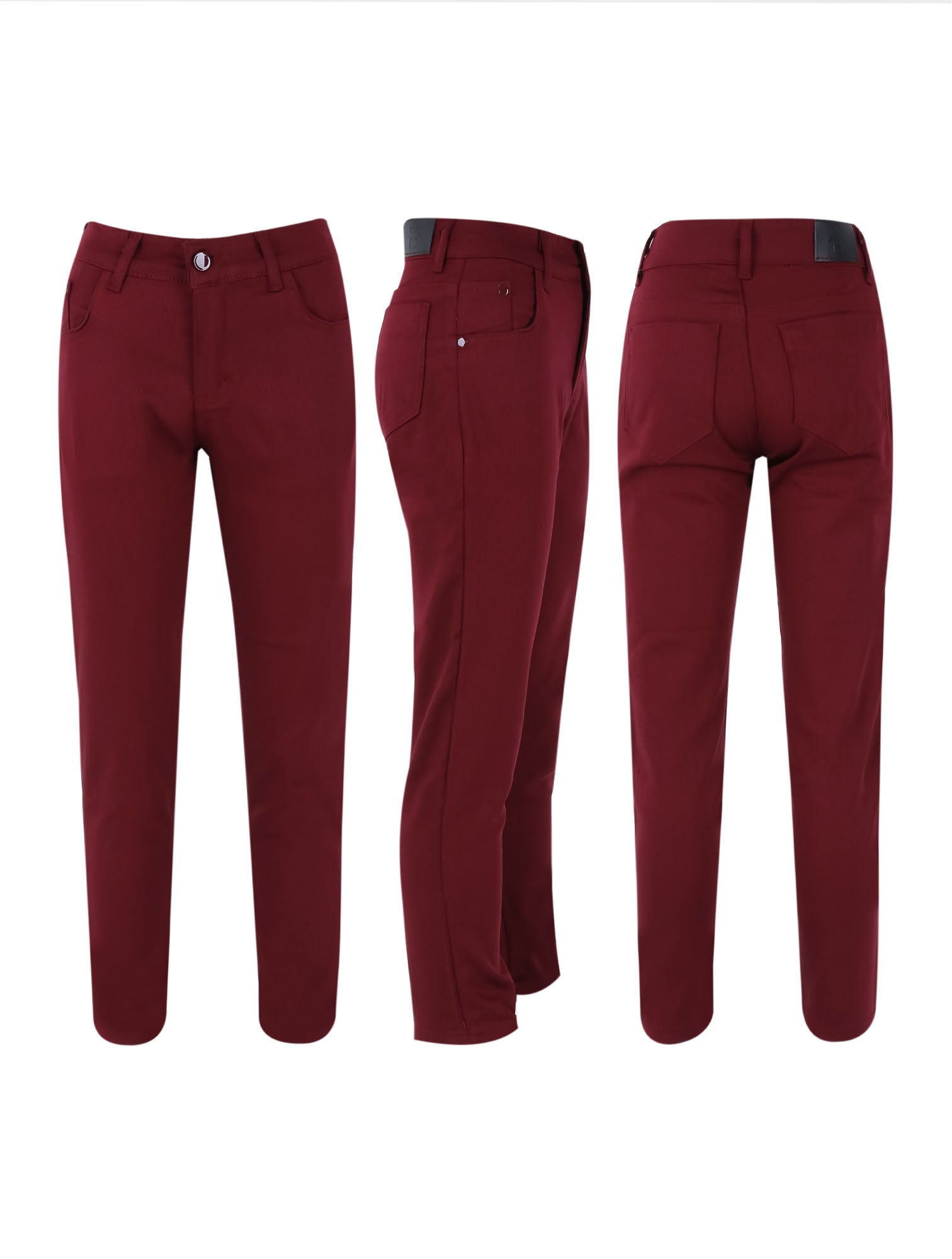 Boys Casual Stretch Chino Trousers - Burgundy