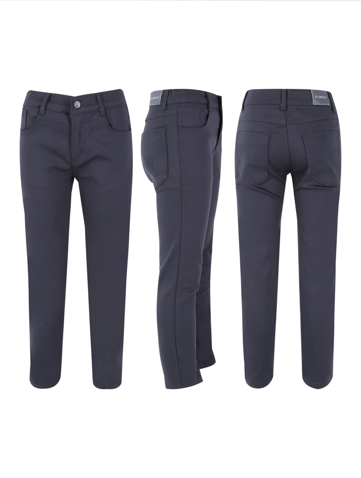 Boys Casual Stretch Chino Trousers - Charcoal Grey