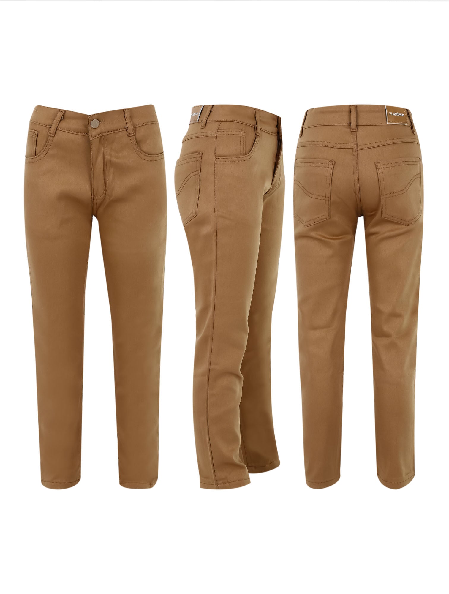 Boys Casual Stretch Chino Trousers - Khaki Brown
